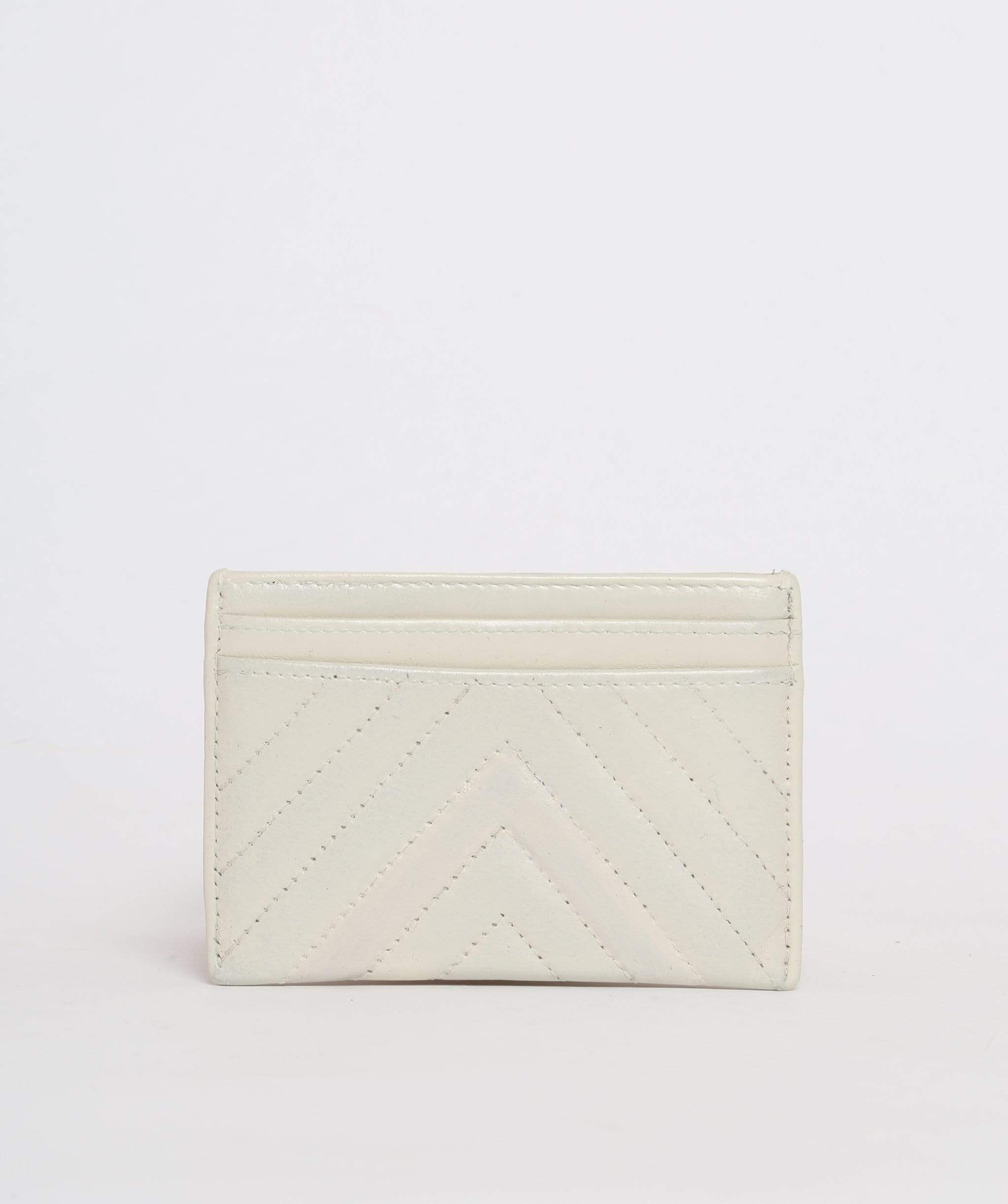 Chanel CHANEL Lamb Skin Mademoiselle Card Case White CC Auth yk538