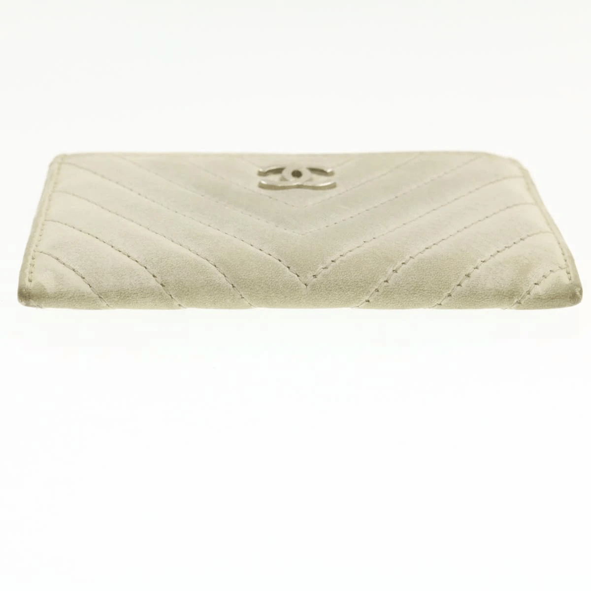 Chanel CHANEL Lamb Skin Mademoiselle Card Case White CC Auth yk538