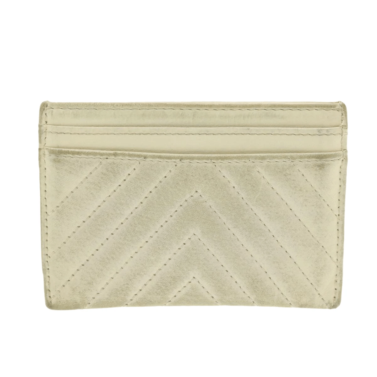 Chanel CHANEL Lamb Skin Mademoiselle Card Case White CC Auth yk538