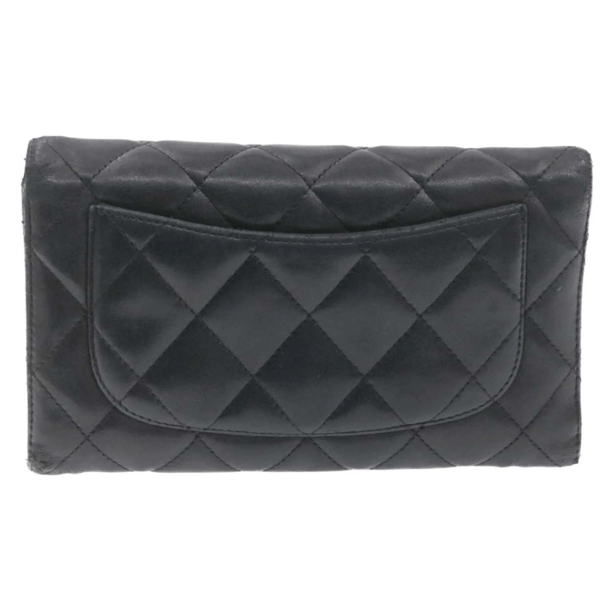 Chanel Chanel Lamb Skin Matelasse Long Wallet Black CC Auth 13203