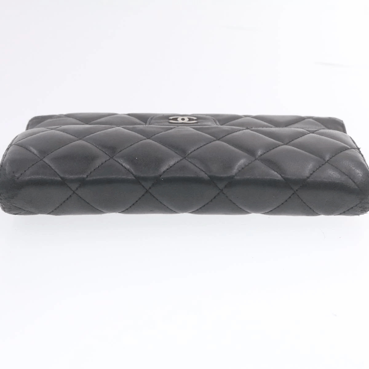 Chanel Chanel Lamb Skin Matelasse Long Wallet Black CC Auth 13203