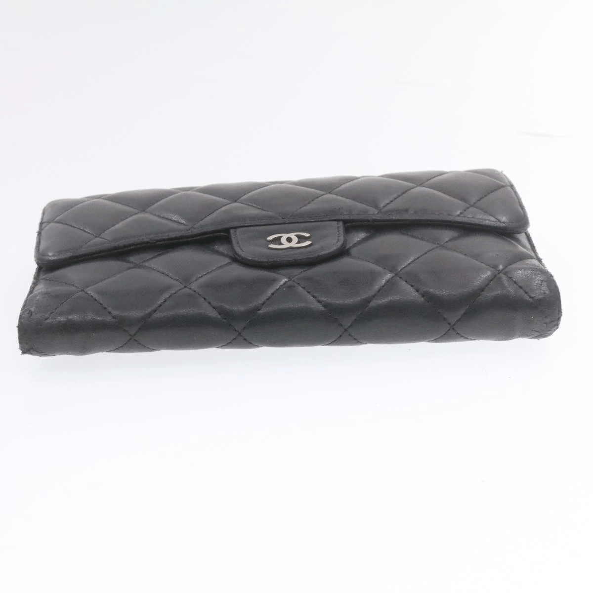 Chanel Chanel Lamb Skin Matelasse Long Wallet Black CC Auth 13203