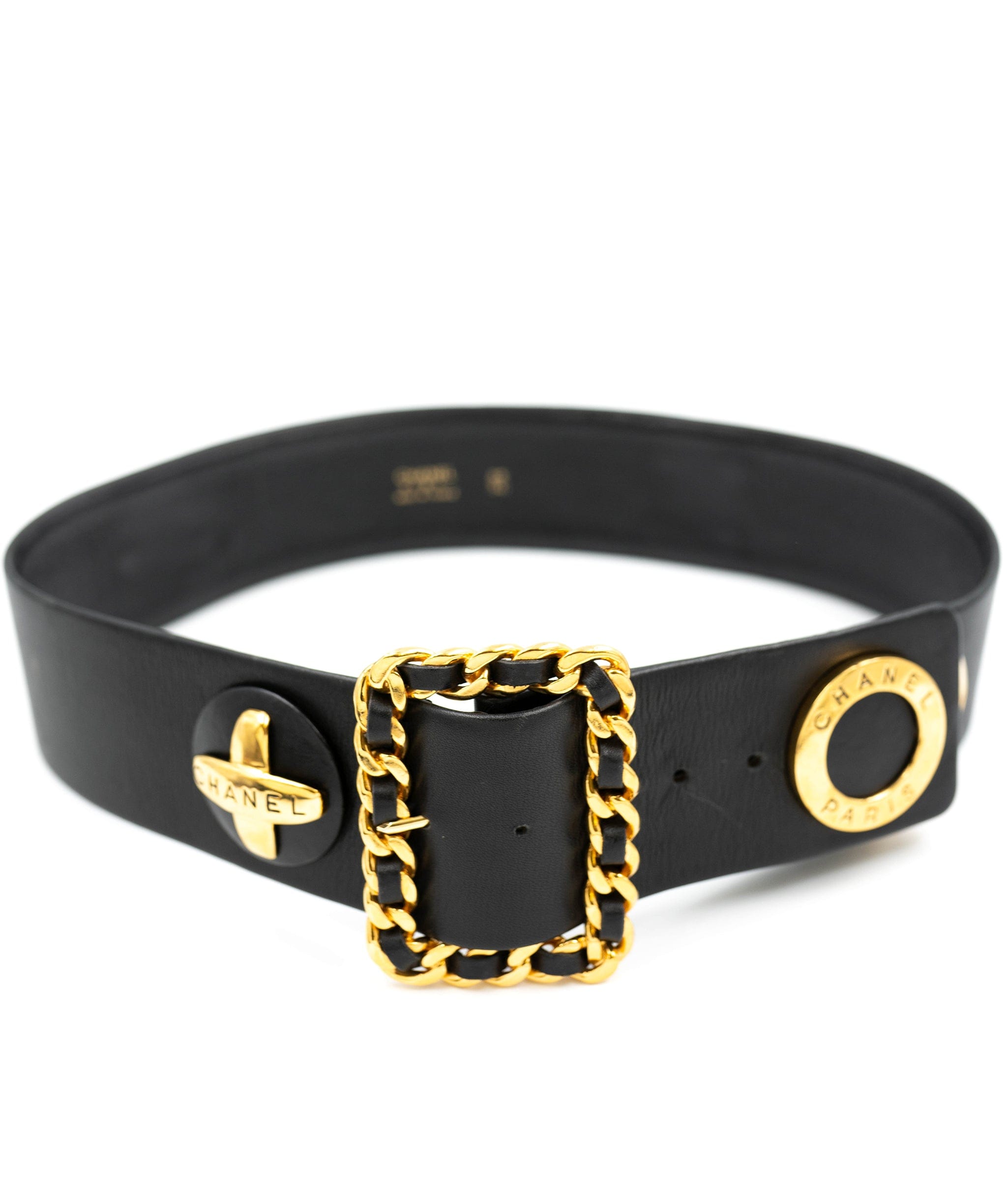 Chanel Chanel Leather belt with button like embellishment and chain woven belt buckle - ASL3704