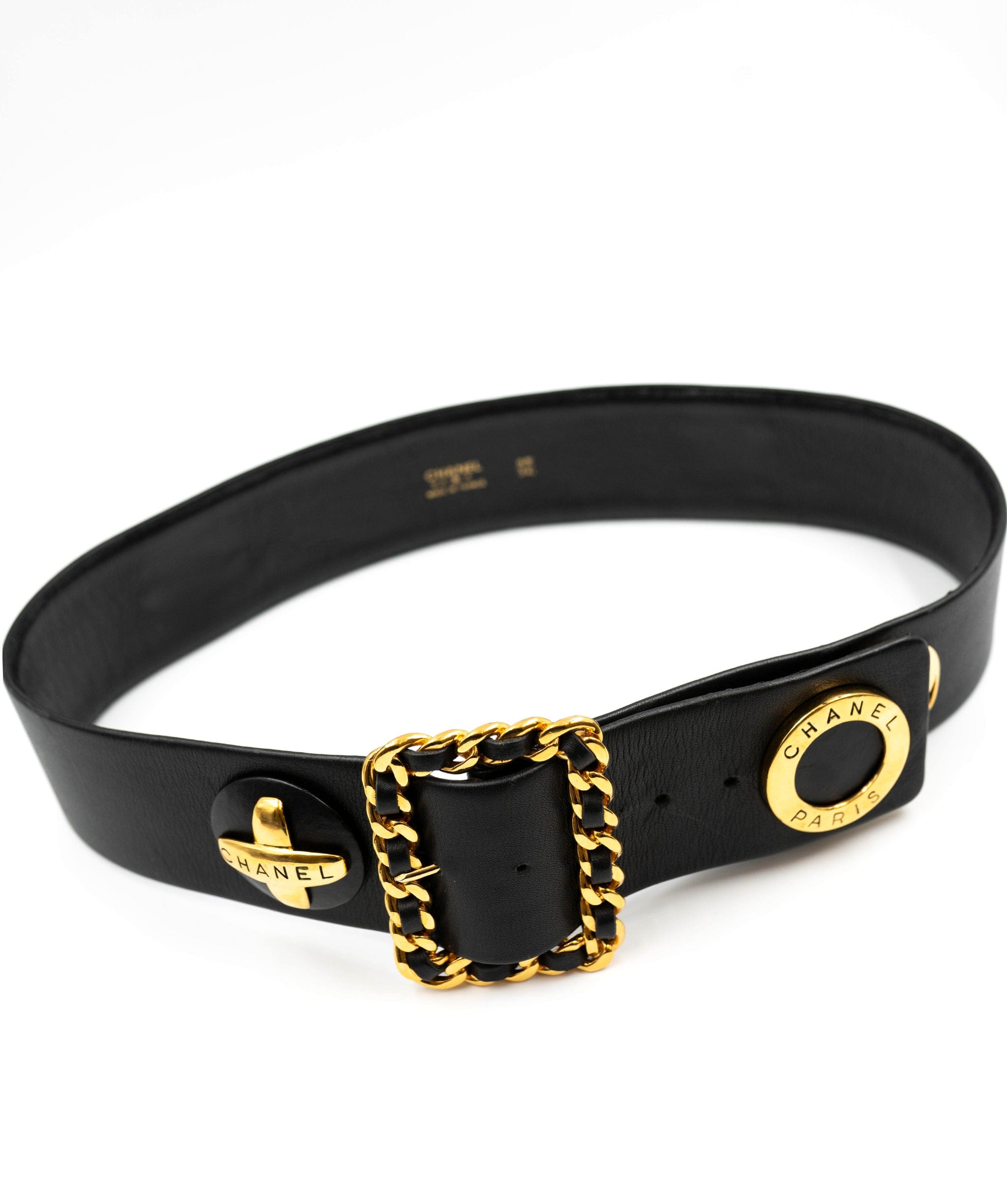 Chanel Chanel Leather belt with button like embellishment and chain woven belt buckle - ASL3704