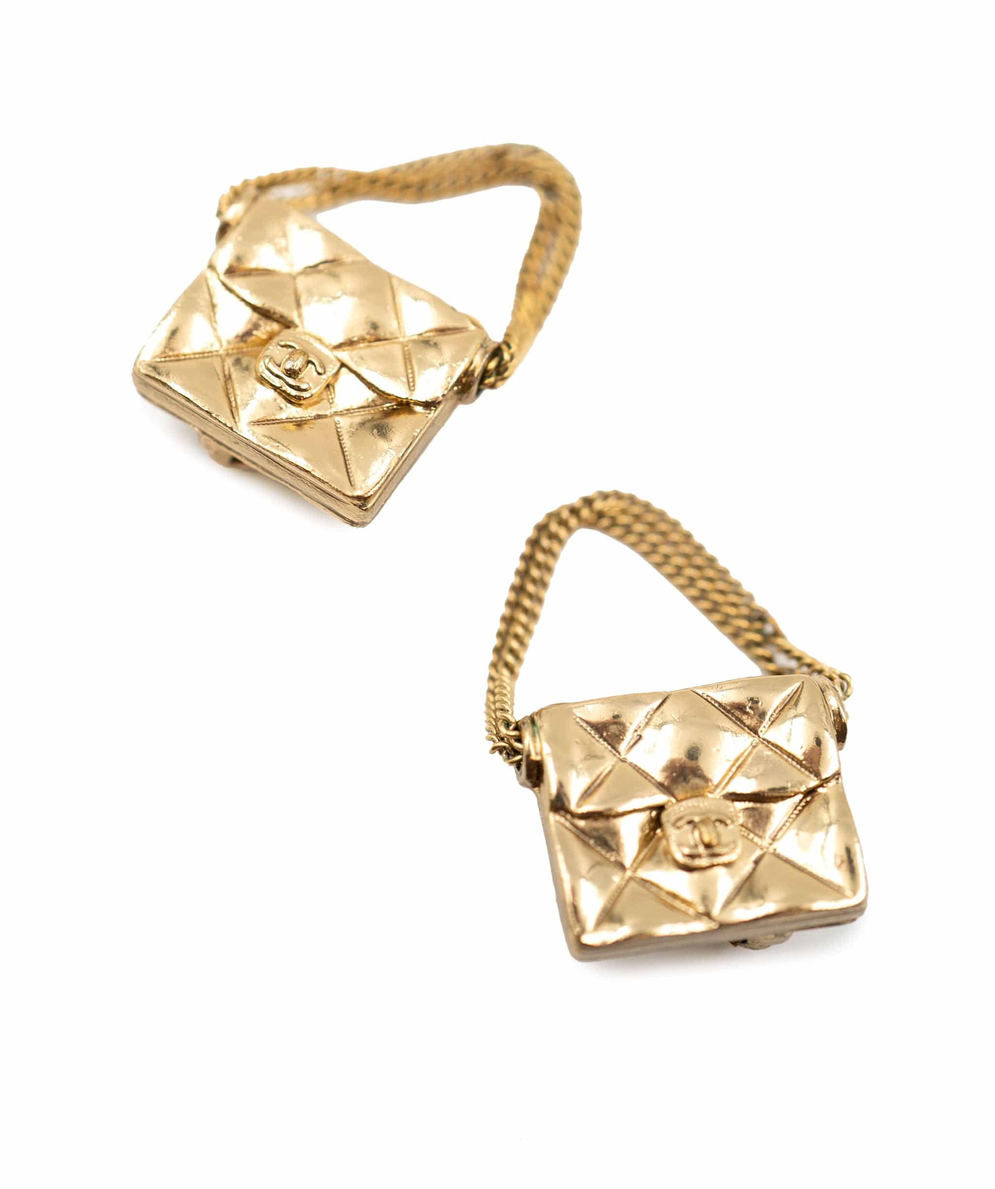 Chanel Chanel mini square handbag clips with chains, golden - AEC1025