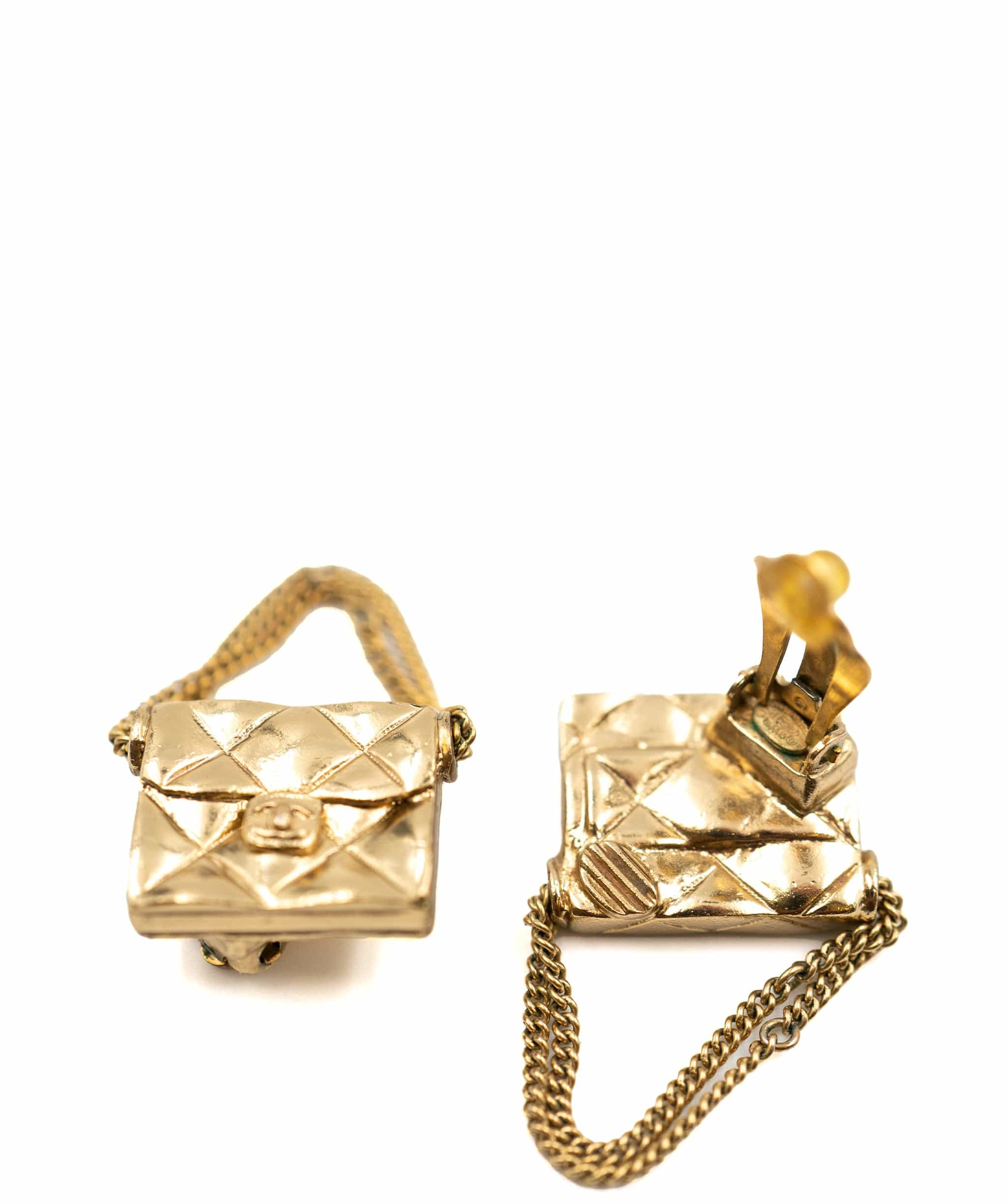 Chanel Chanel mini square handbag clips with chains, golden - AEC1025