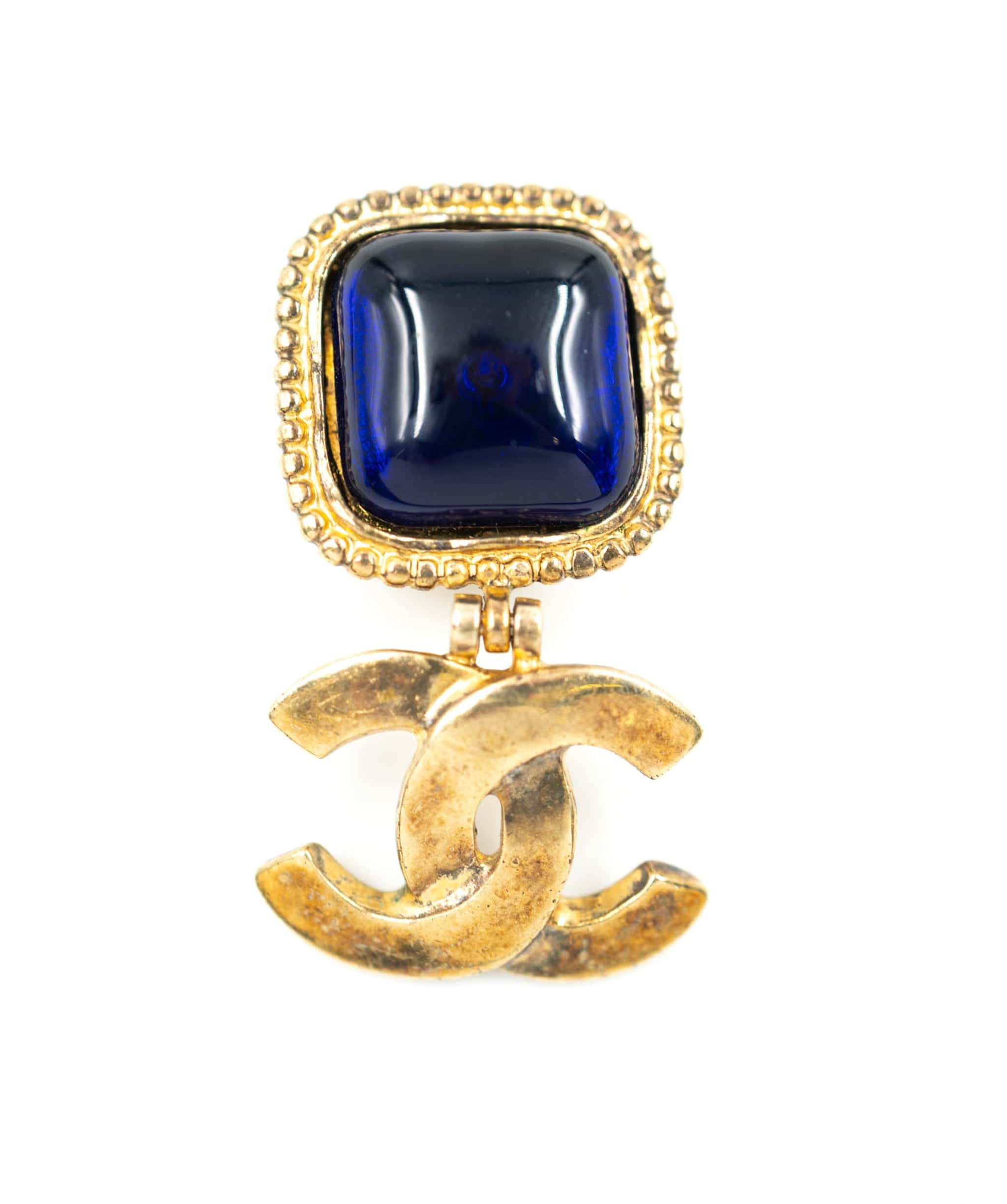 Chanel Chanel Navy Blue Gripoix Clip-on Earrings with CC logo Drop - AWL3672