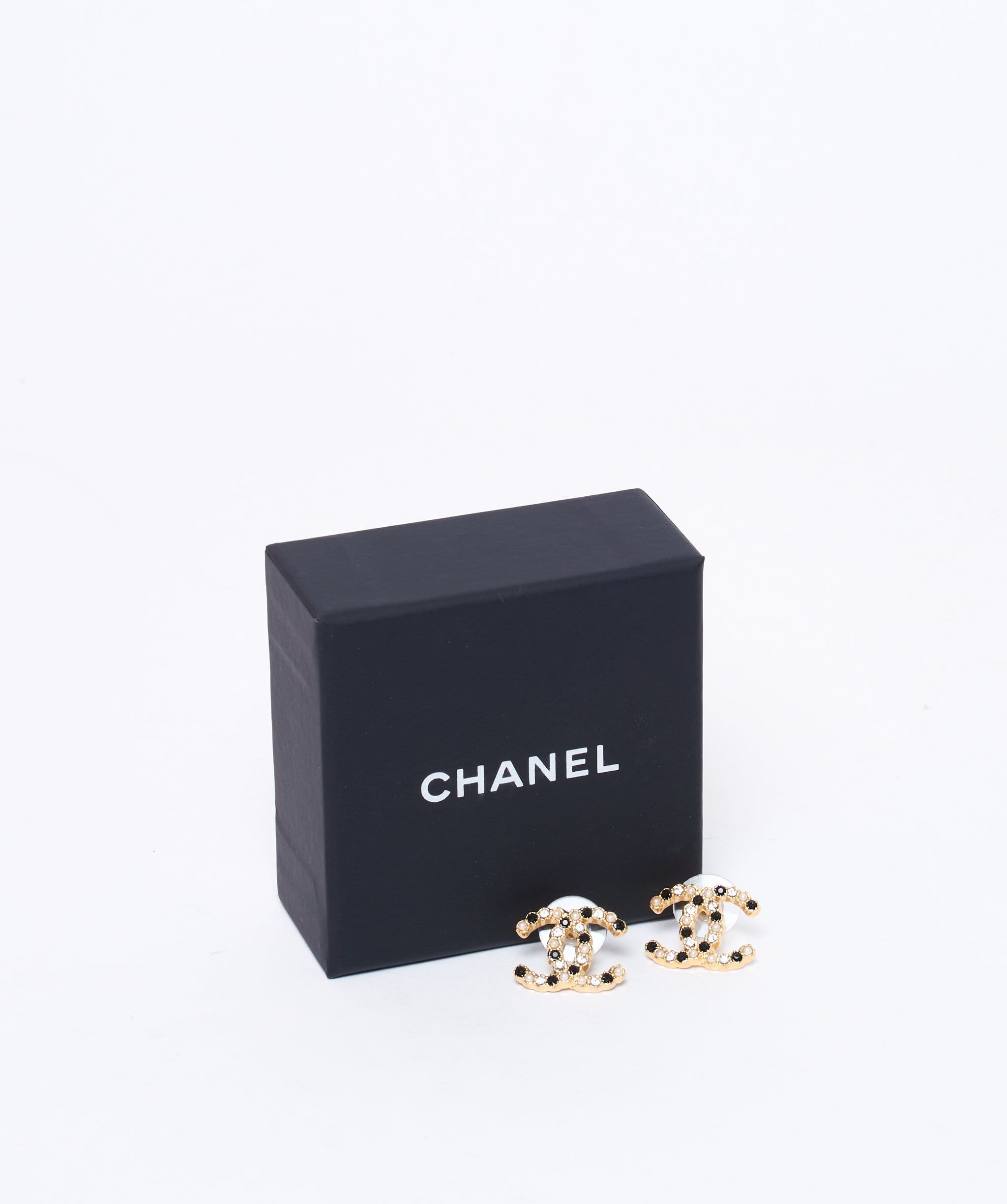 Chanel Chanel pearl, black and white crystal CC stud earrings