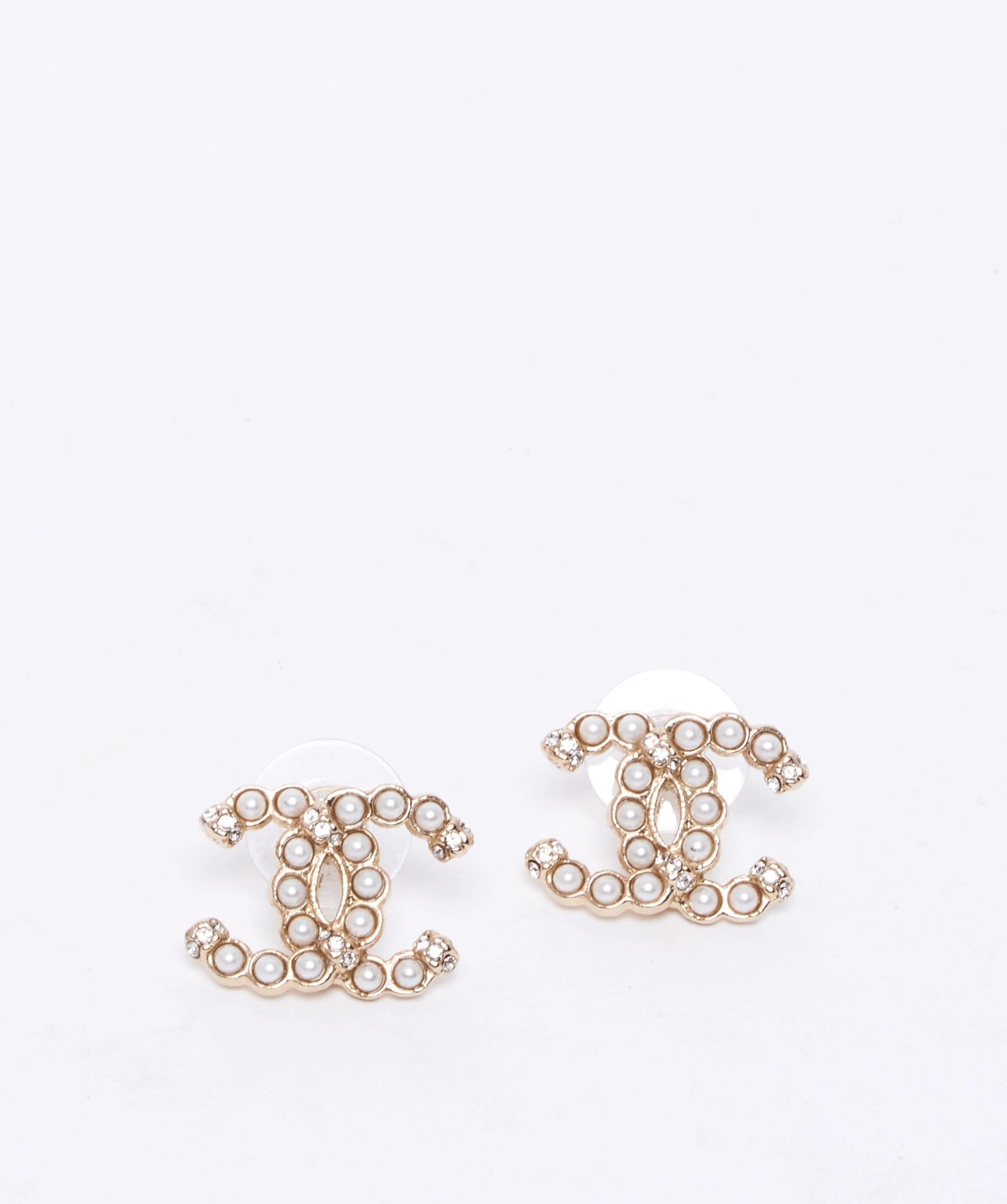 Chanel Chanel pearl with crystal ends large CC stud earrings