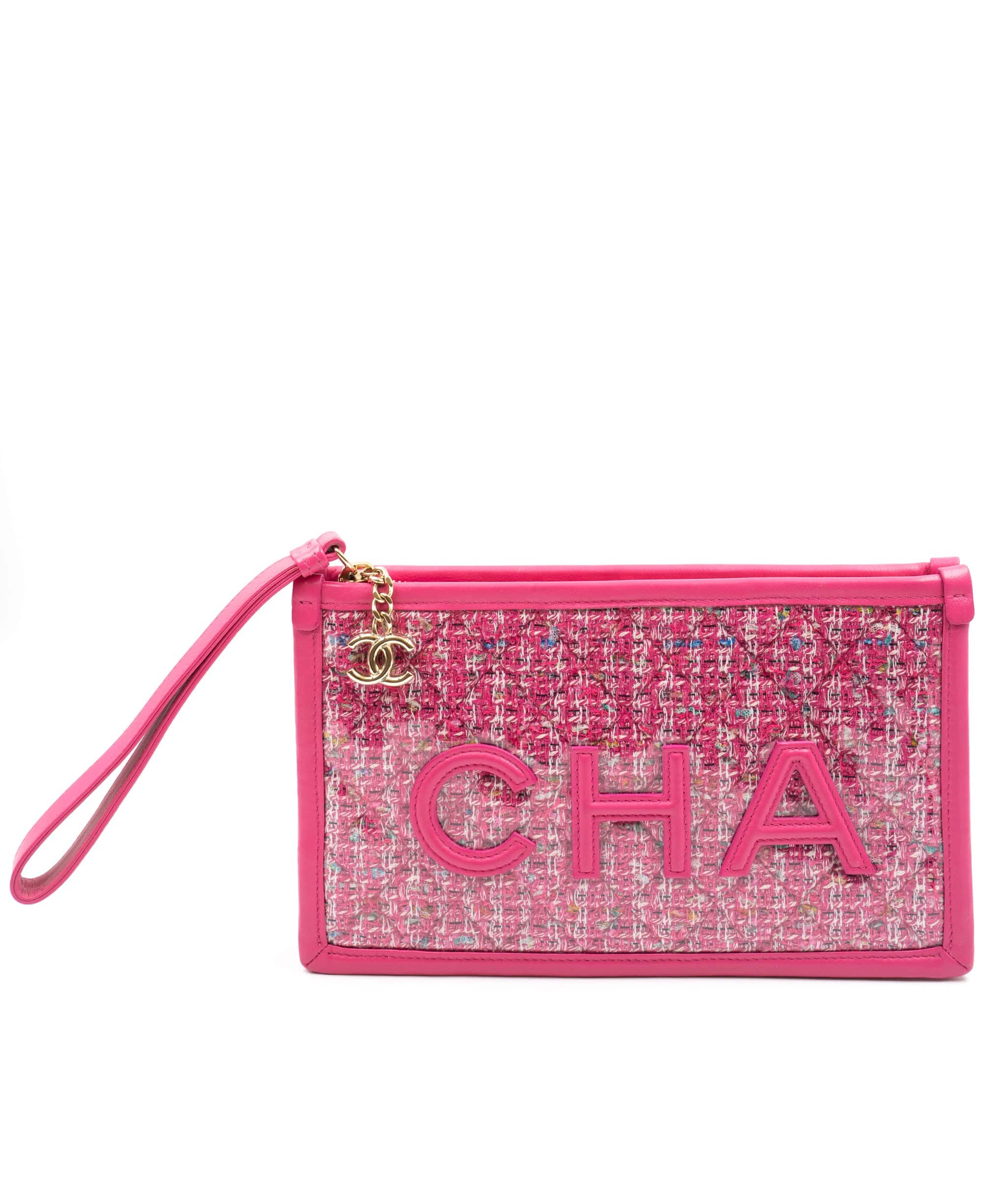 Chanel Chanel pink CHA - NEL wristlet - AWC1425