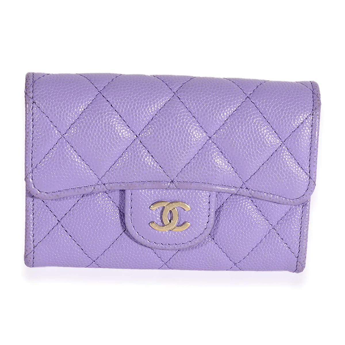 Chanel Chanel Purple Quilted Caviar Flap Card Holder Wallet 123470