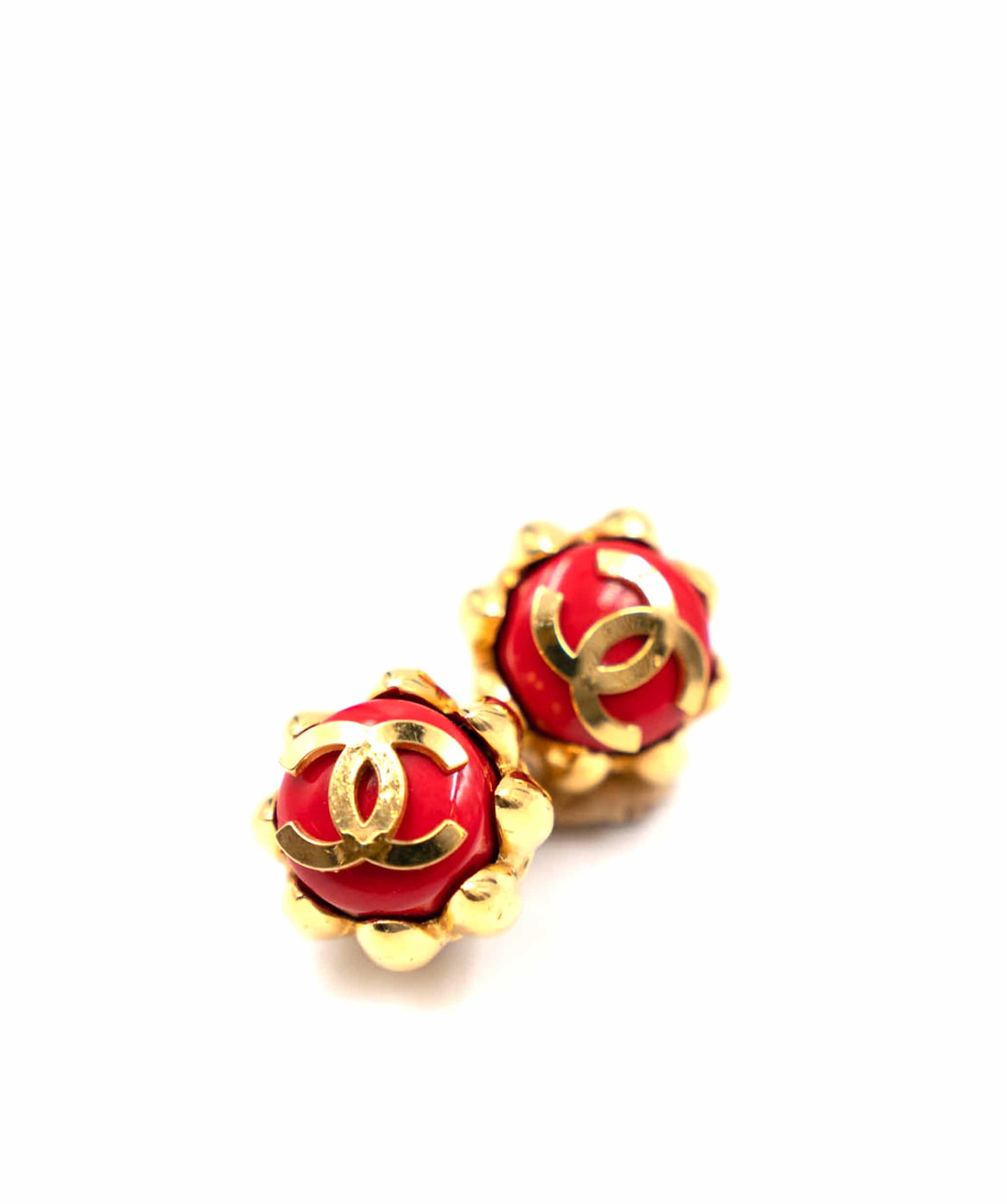 Chanel Chanel Red Button Clip On Earrings - ASL2188