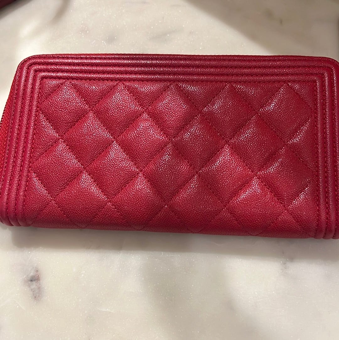 Chanel Chanel Red Caviar Boy Wallet