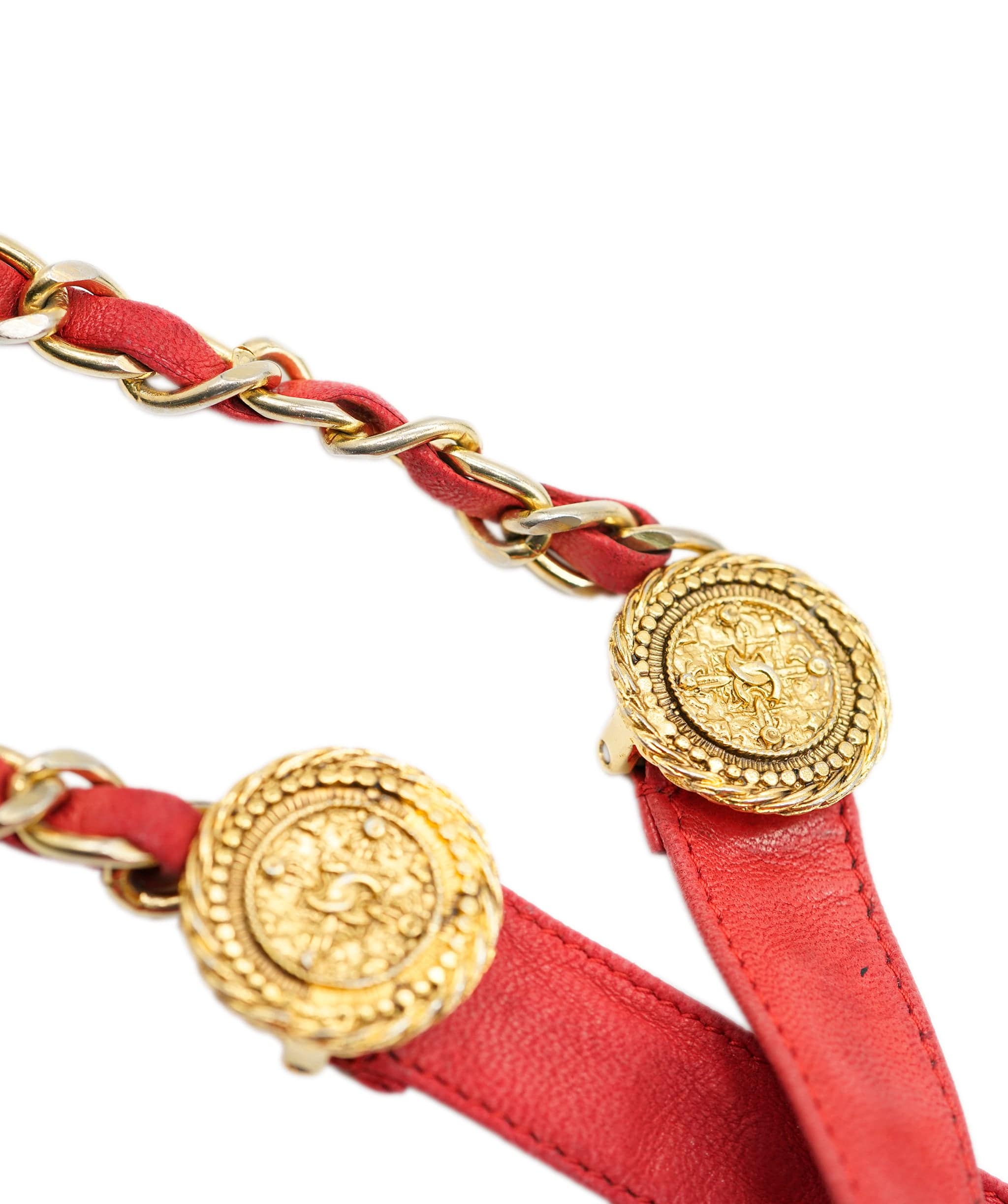 Chanel Chanel Red Leather Gold Belt - AGL1975