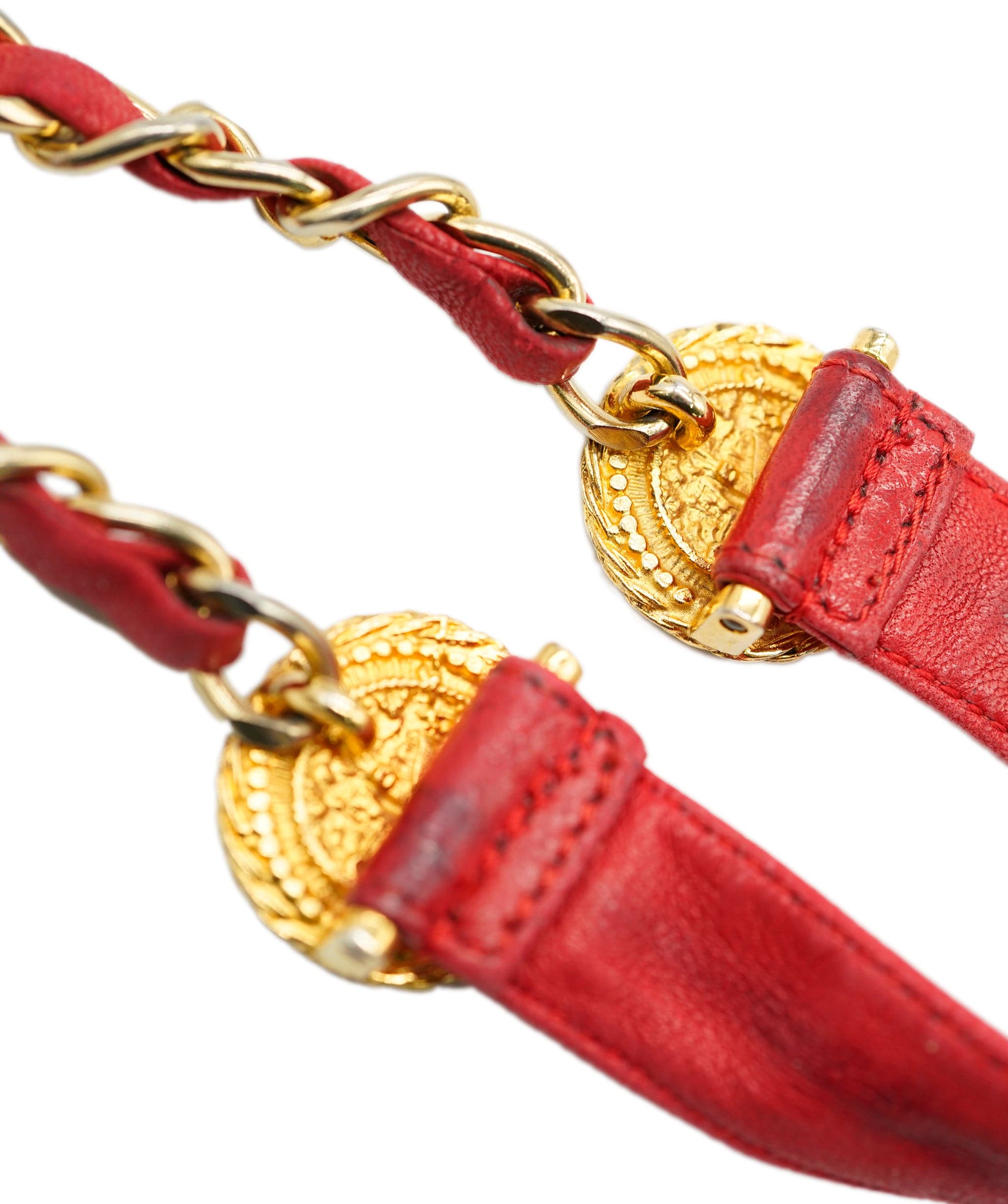 Chanel Chanel Red Leather Gold Belt - AGL1975