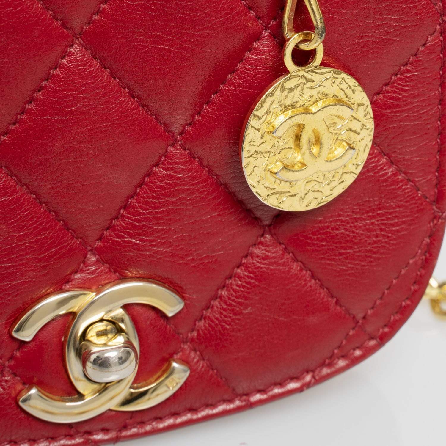 Chanel Chanel Red Quilted Belt Bag with Gold Chain Belt NW3244