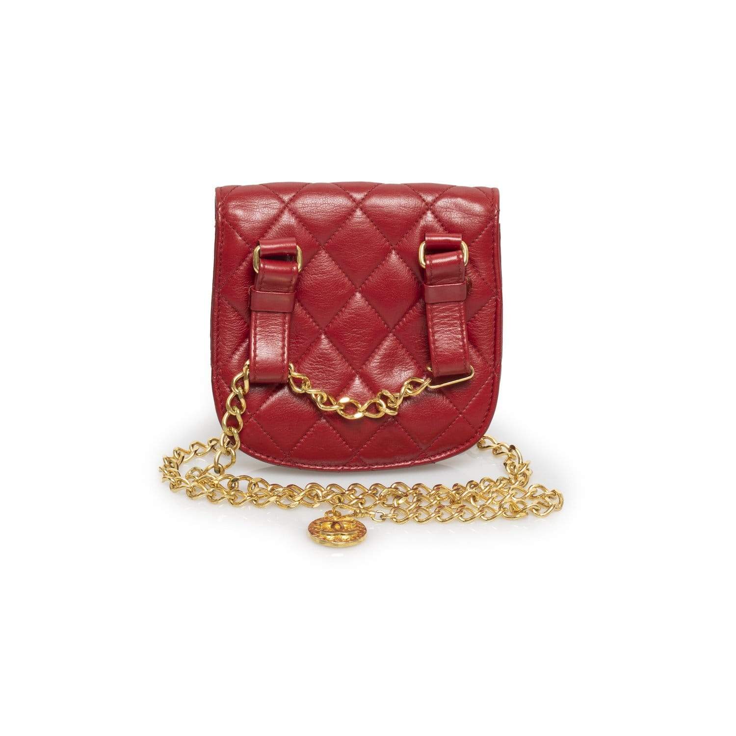 Chanel Chanel Red Quilted Belt Bag with Gold Chain Belt NW3244