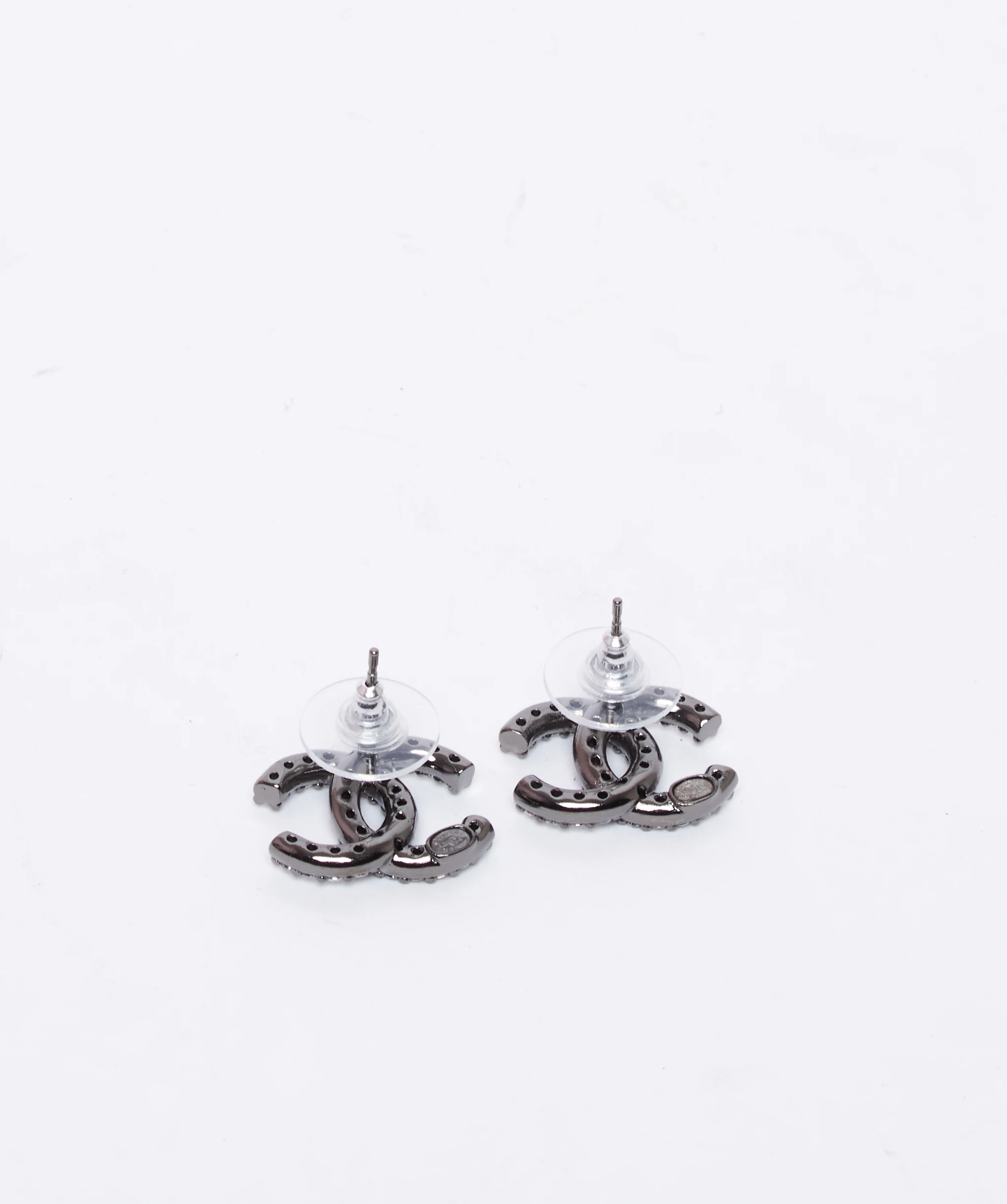 Chanel Chanel rithenium crystal large CC stud earrings