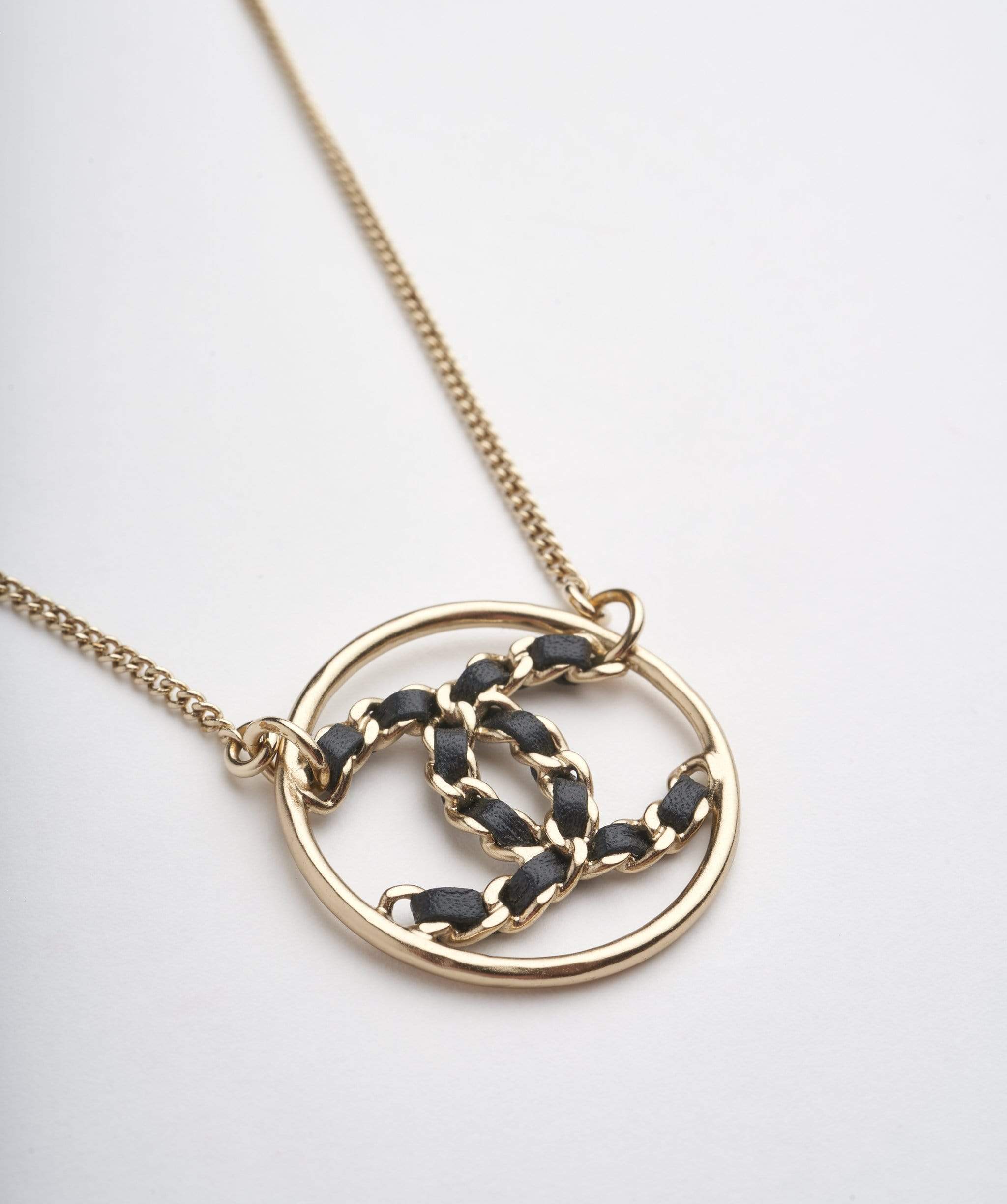 Chanel Chanel Round CC Interwoven Leather Logo Necklace