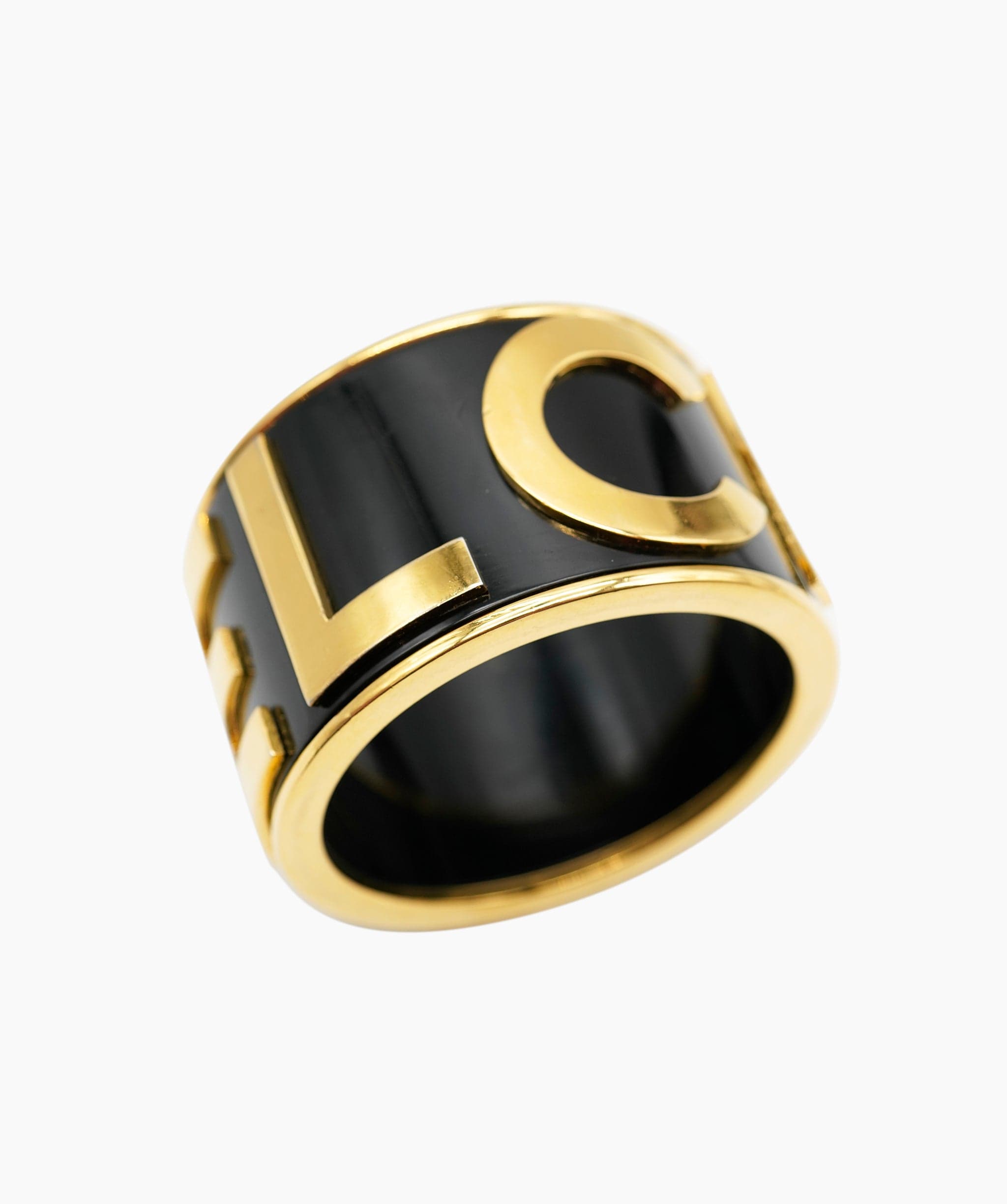 Chanel Chanel Runway 1986 Large Black Cuff With CHANEL Spelled out in Gold Tone AWL4270