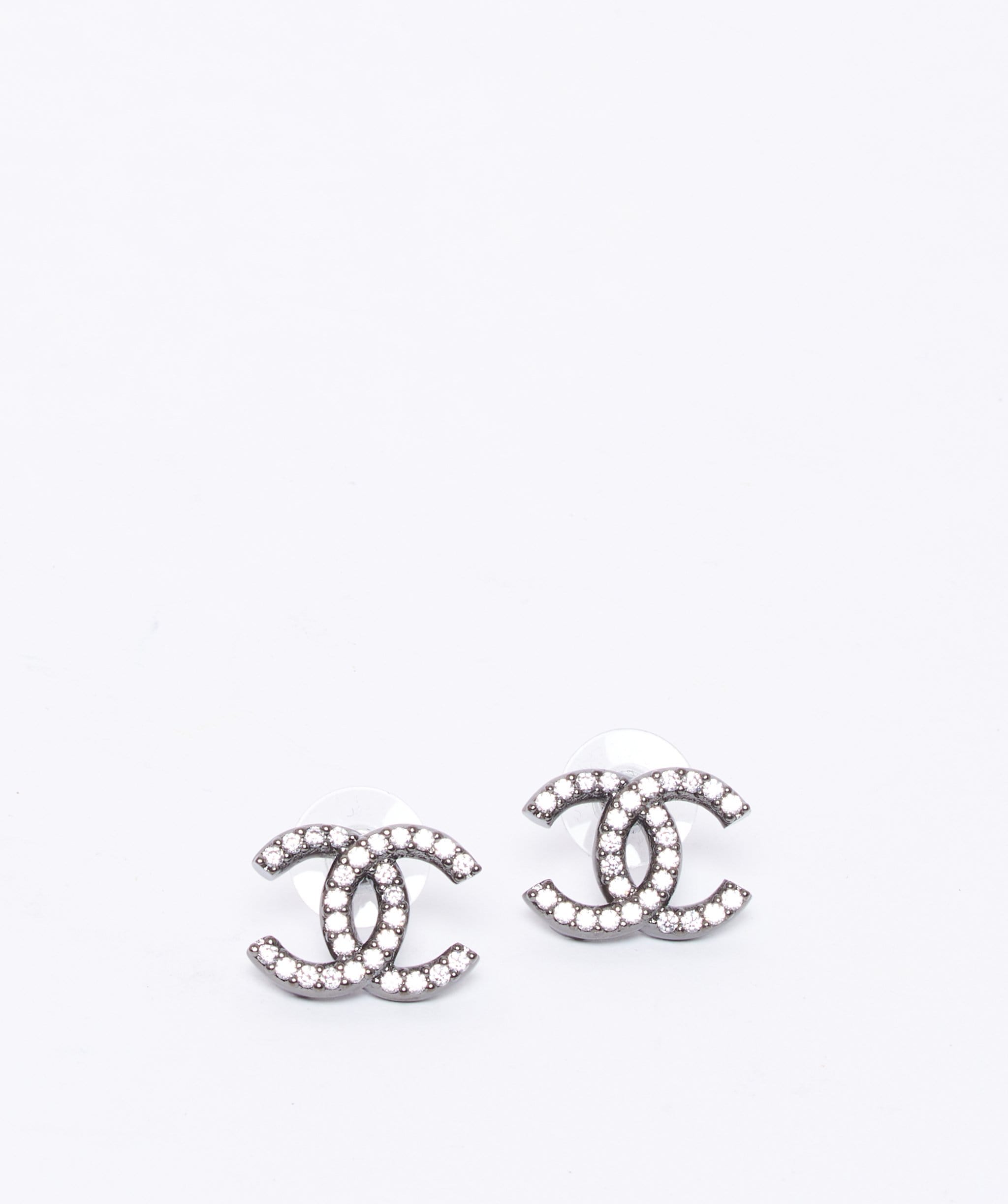 Chanel Chanel ruthenium crystal large CC stud earrings