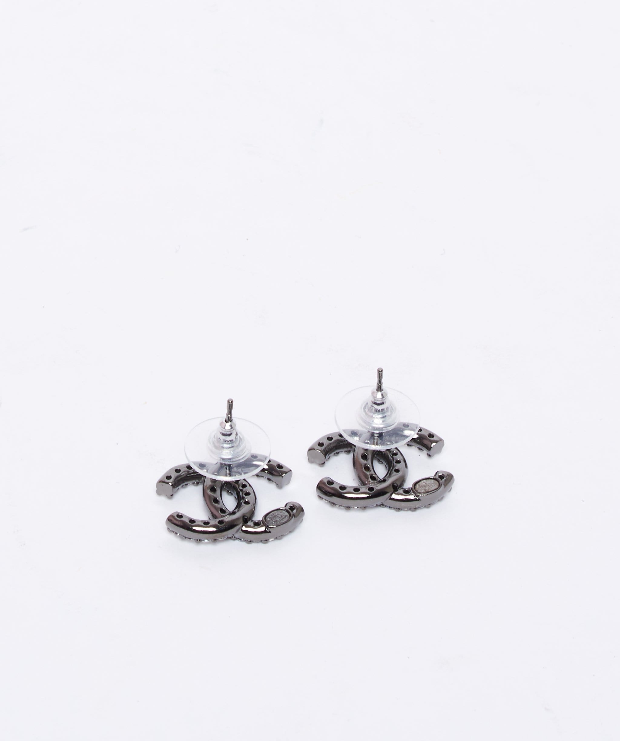 Chanel Chanel ruthenium crystal large CC stud earrings