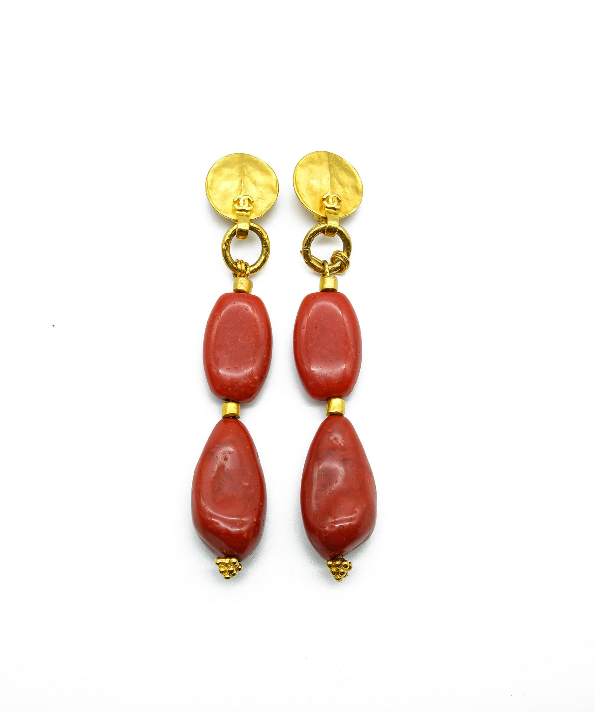 Chanel Chanel Shoulder Duster Crimson Lacquer Pebble Clip On Earrings - ASL2233