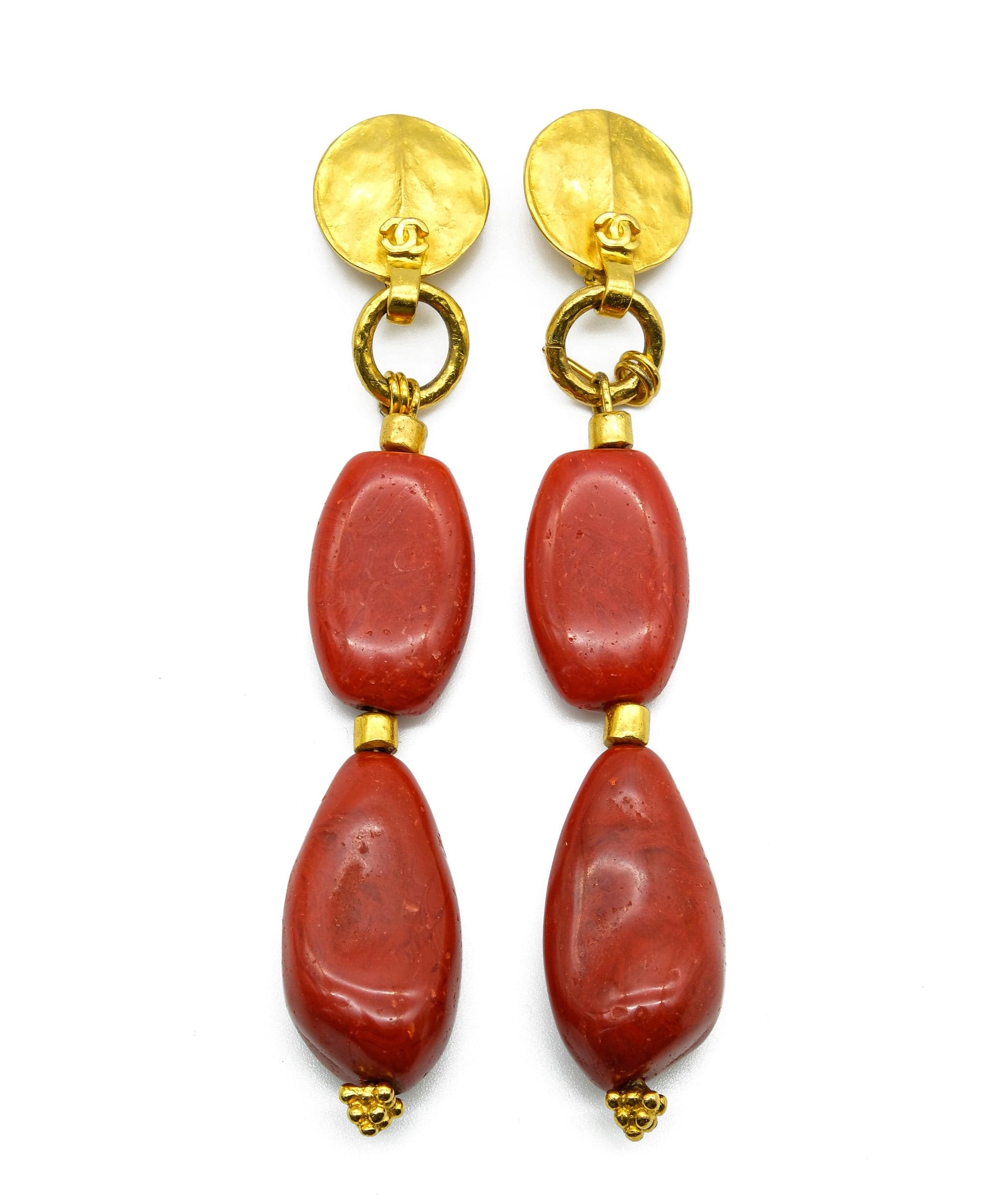 Chanel Chanel Shoulder Duster Crimson Lacquer Pebble Clip On Earrings - ASL2233