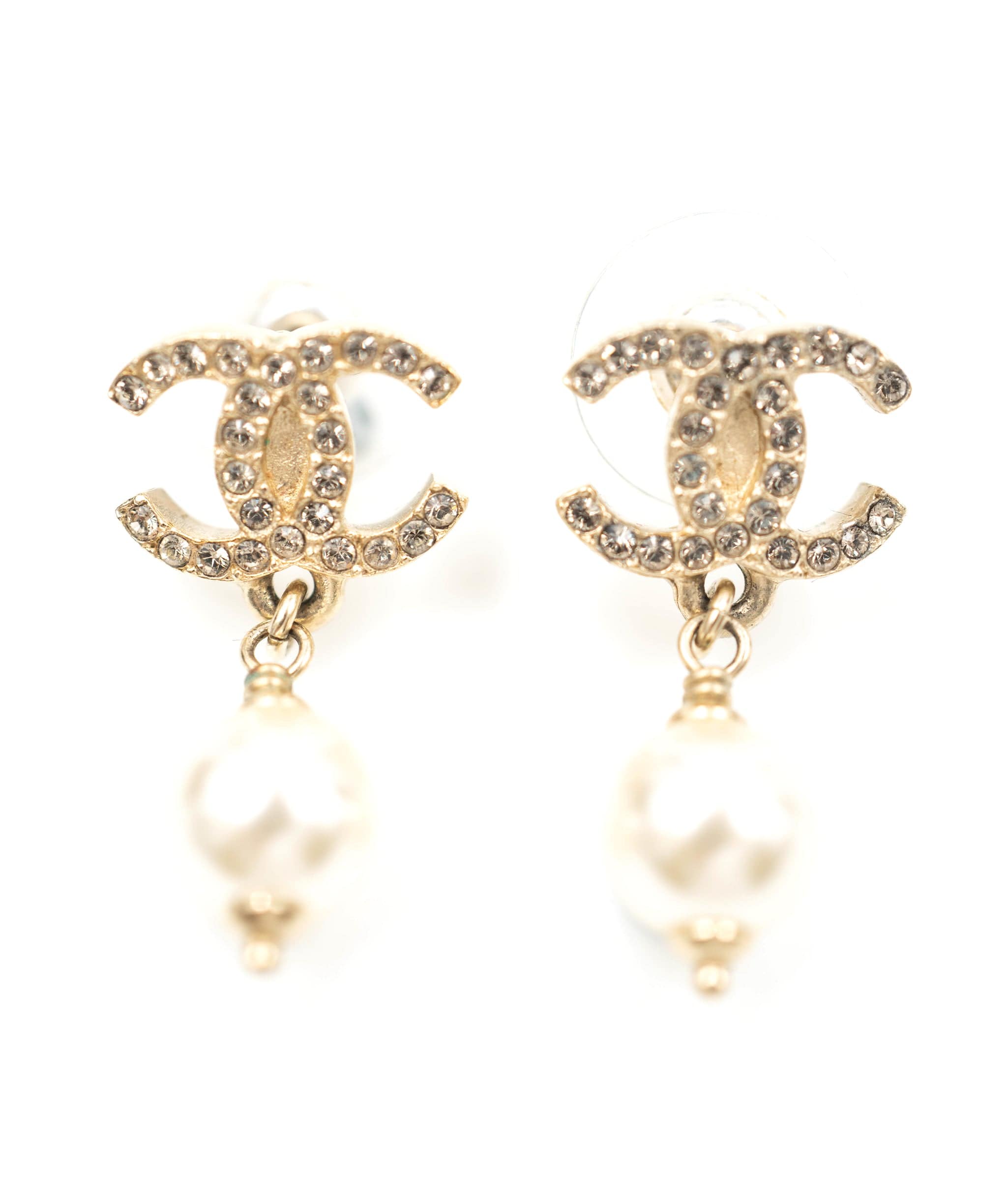 Chanel Chanel silver CC logo and pearl earrings, tiny, full set AGC1215