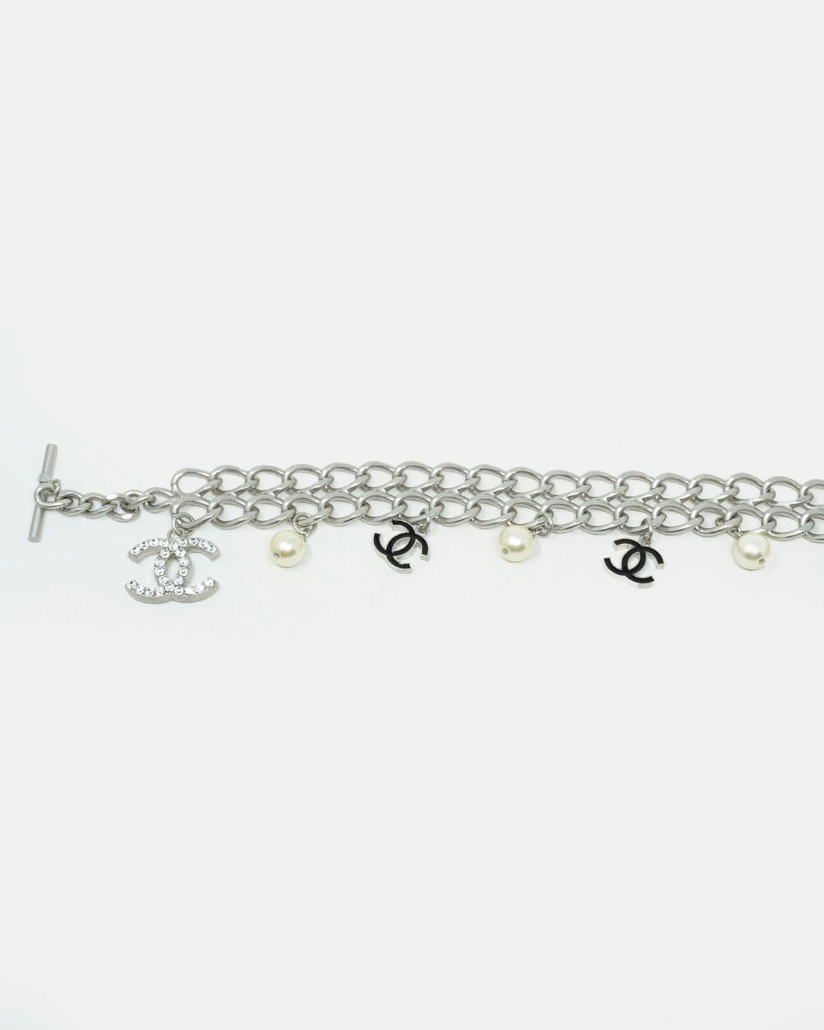 Chanel Chanel Silver Chain Pearl and Black CC Belt and Necklace - AWL3086