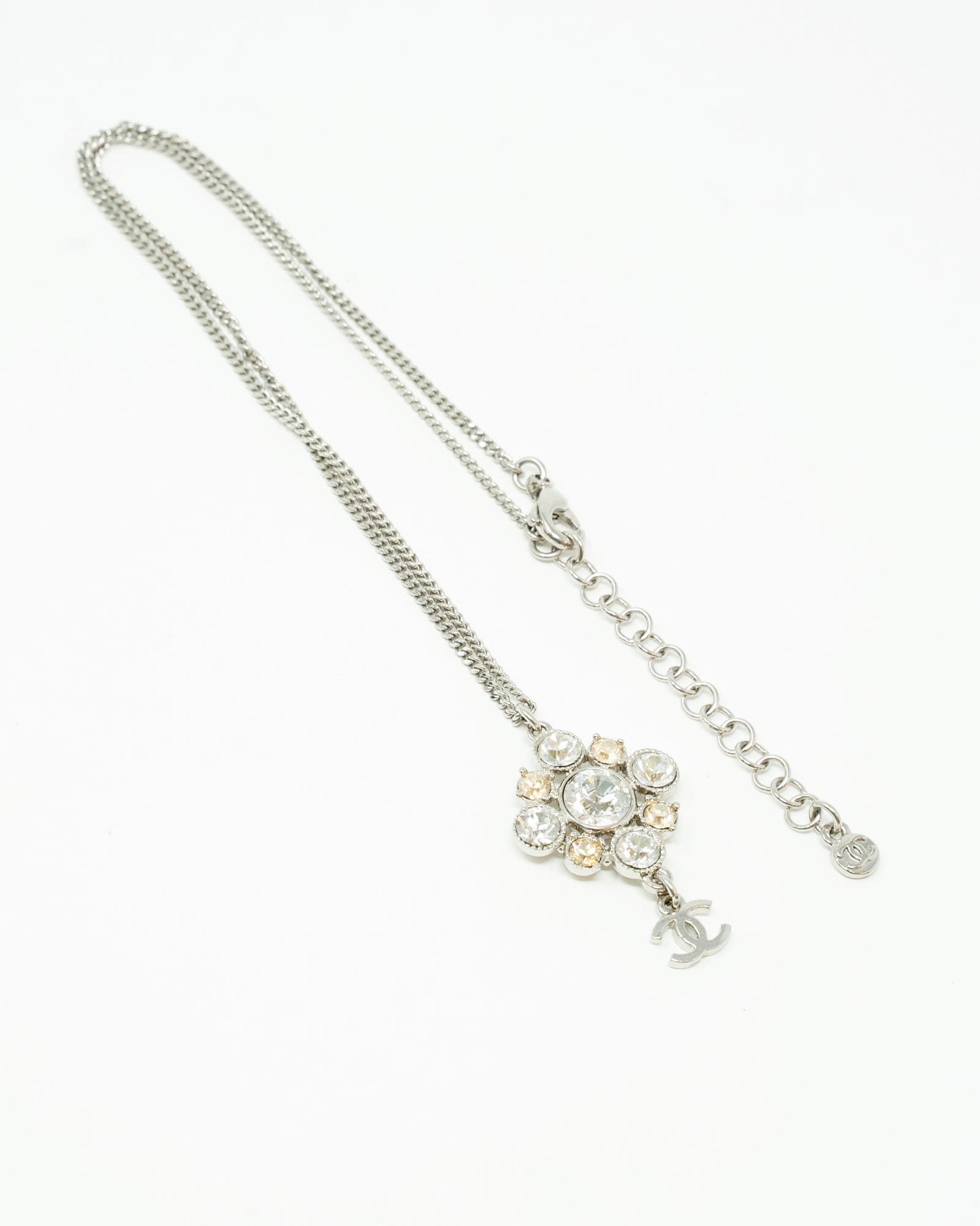 Chanel Chanel silver plated necklace with crystal pendant and CC logo. AJL0022