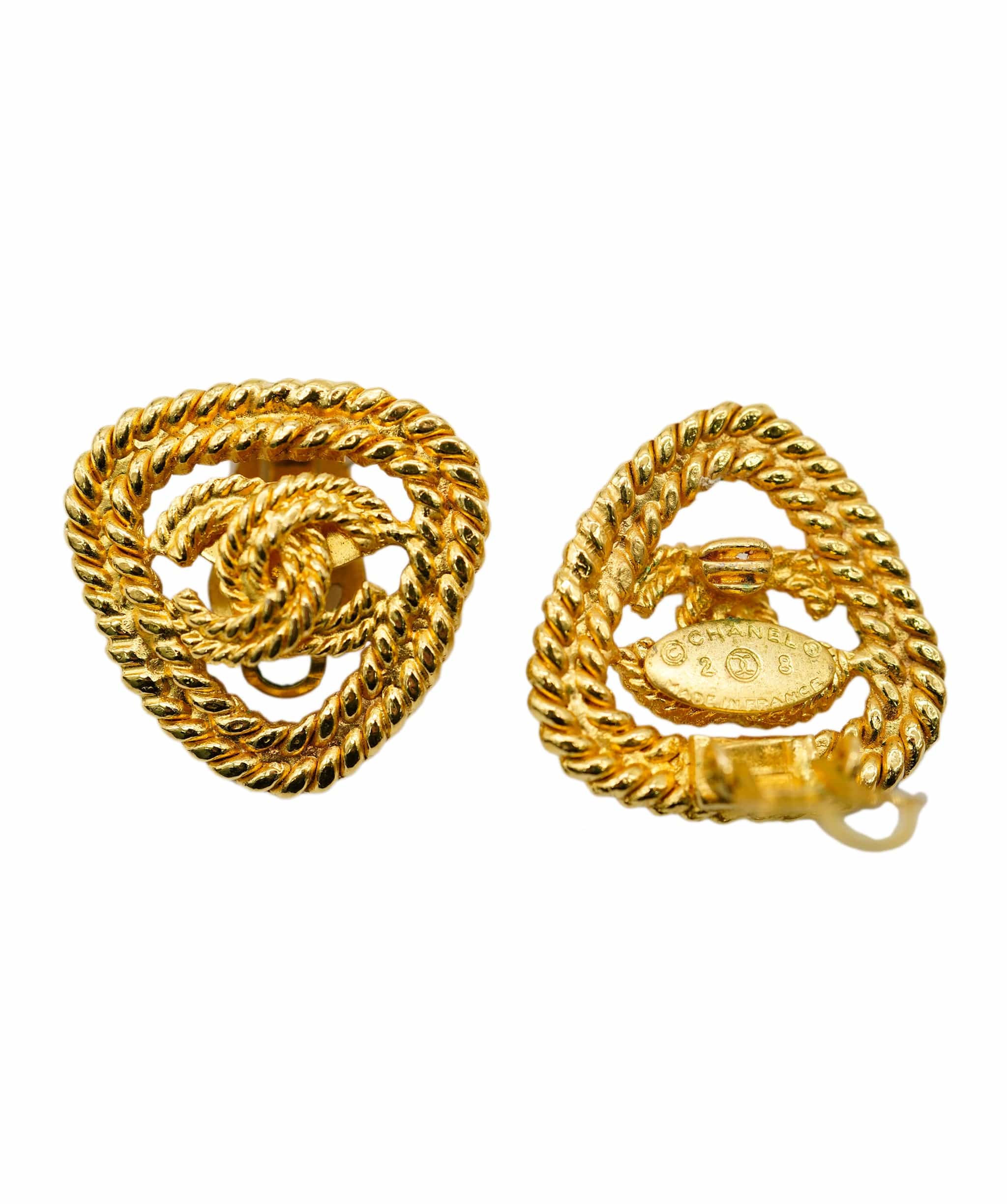 Chanel Chanel twisted rope and CC logo triangle clip-on earrings - AWL2752