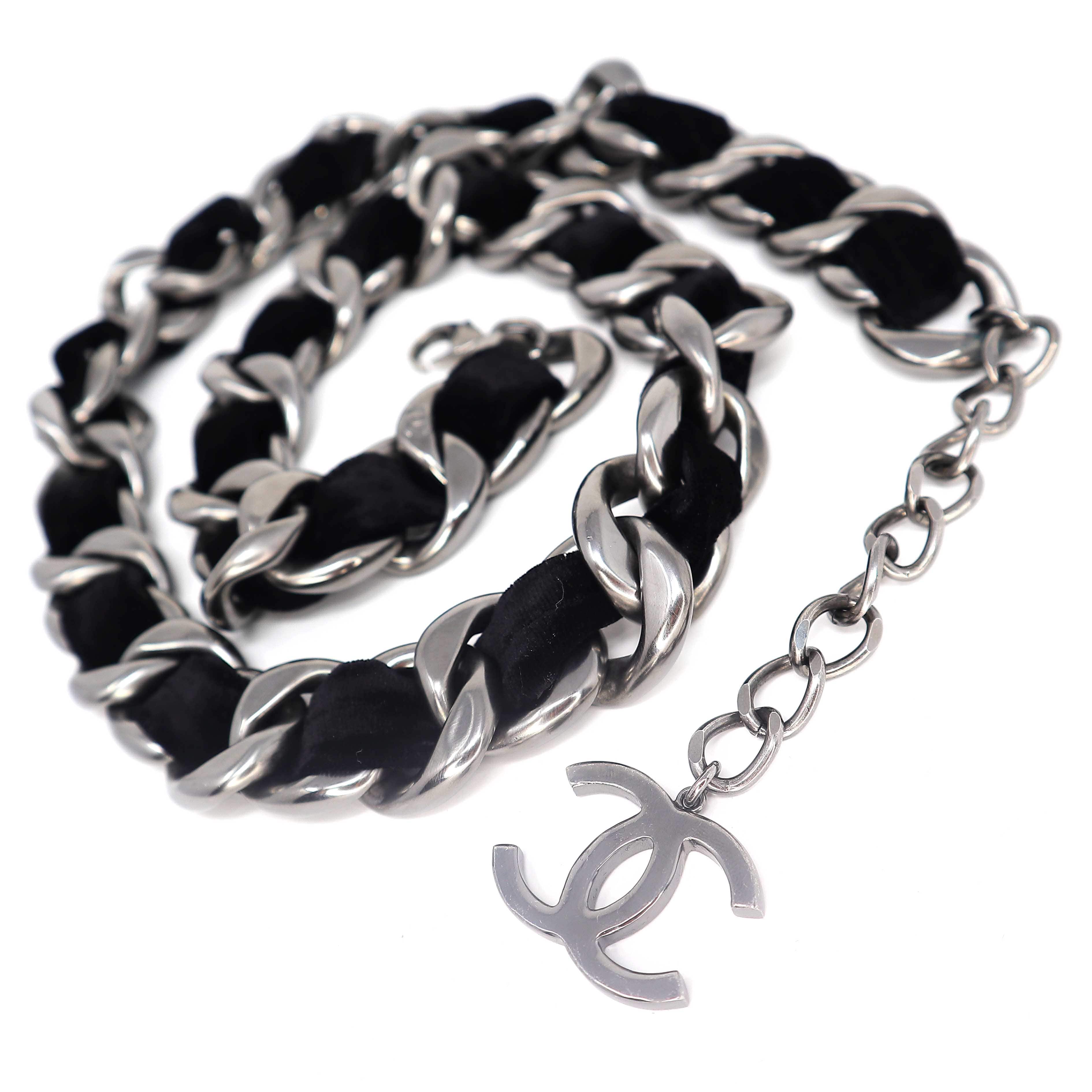 Chanel Chanel Velvet Black and Silver Chain Belt