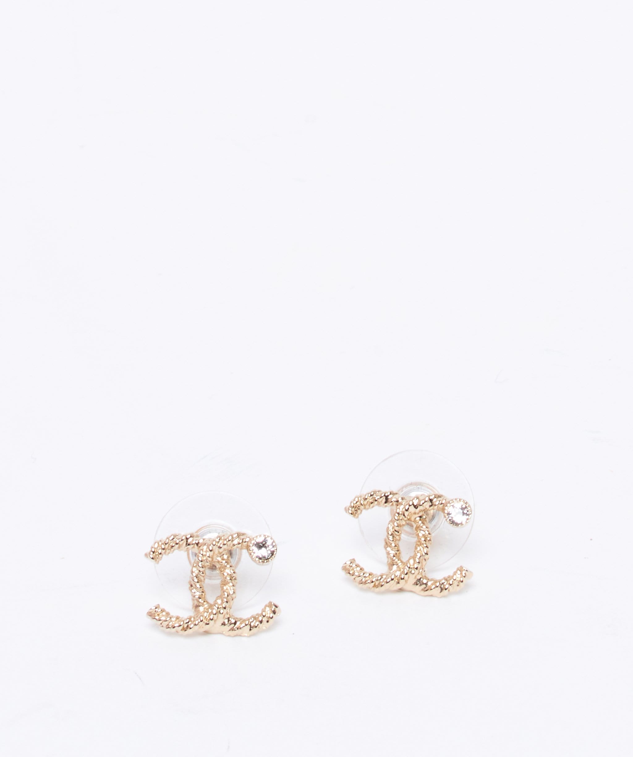 Chanel Chanel woven gold with crystal CC stud earrings