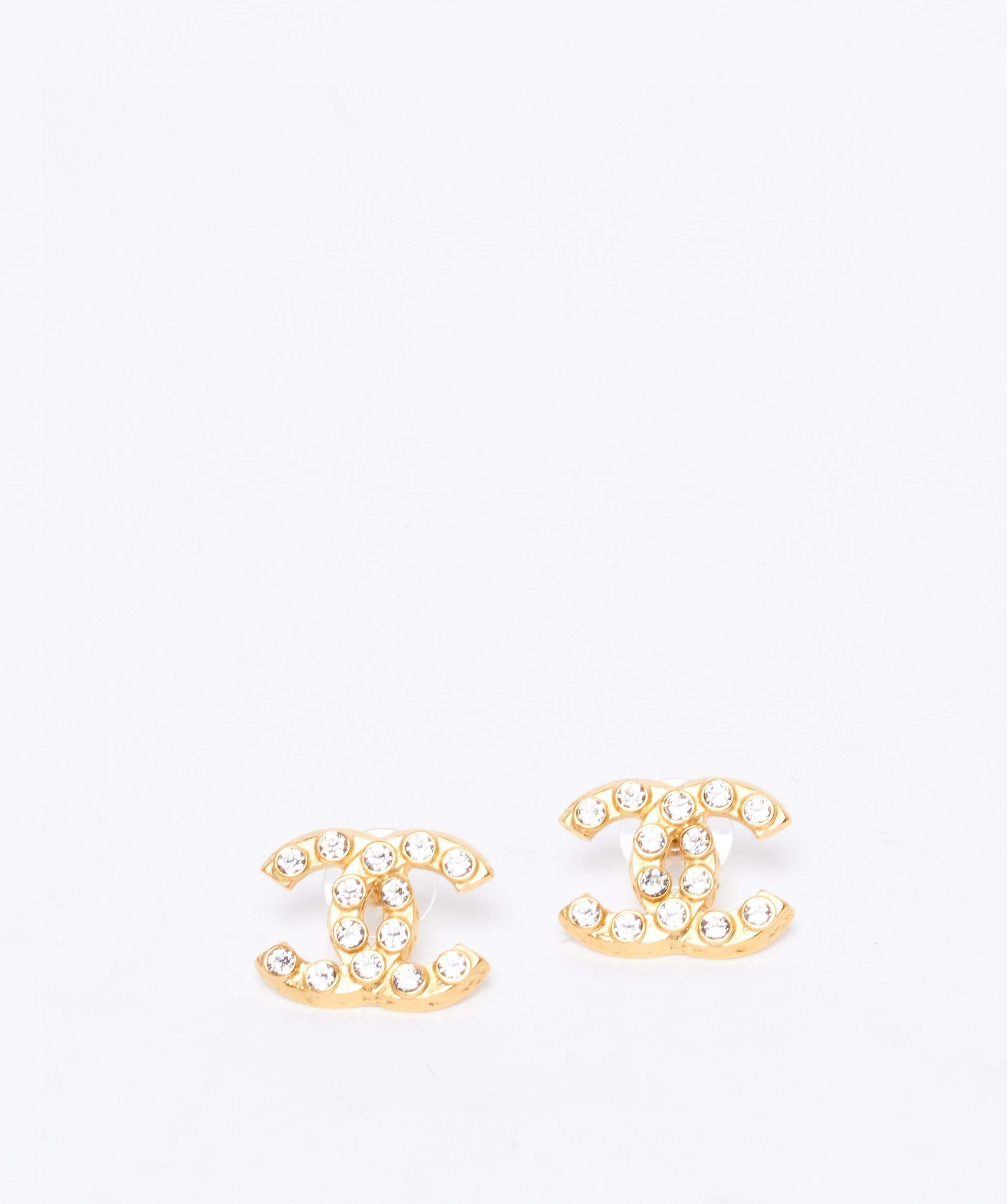 Chanel Chanel yellow gold with diamantes CC xlarge stud earrings