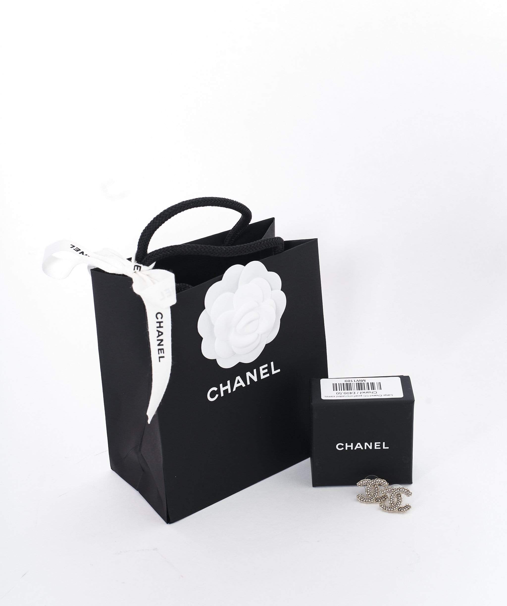 Chanel Large Chanel CC pearl encrusted earrings