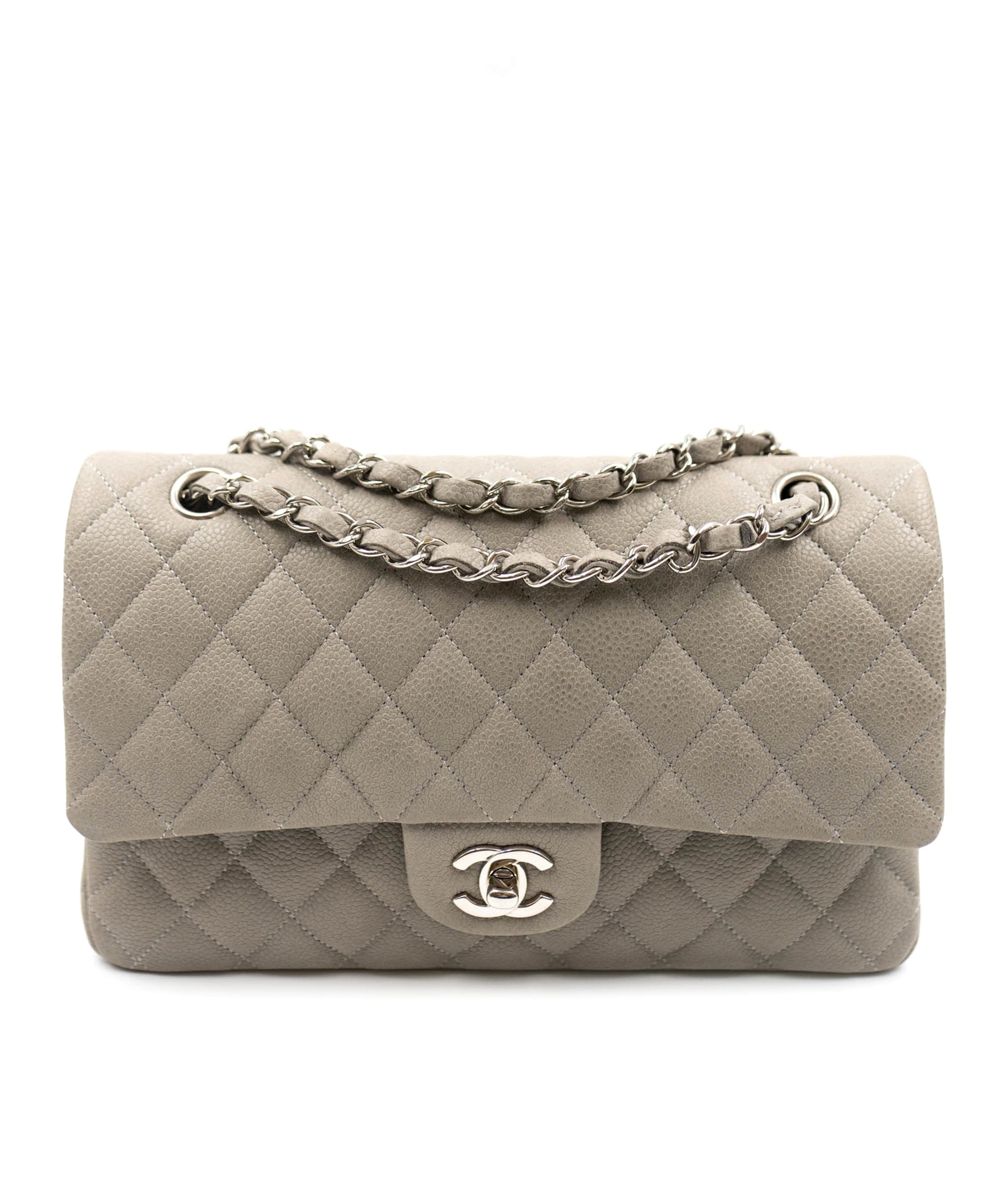 Chanel Chanel 10" Grey Caviar Skin Classic Flap with SHW - AWL3636