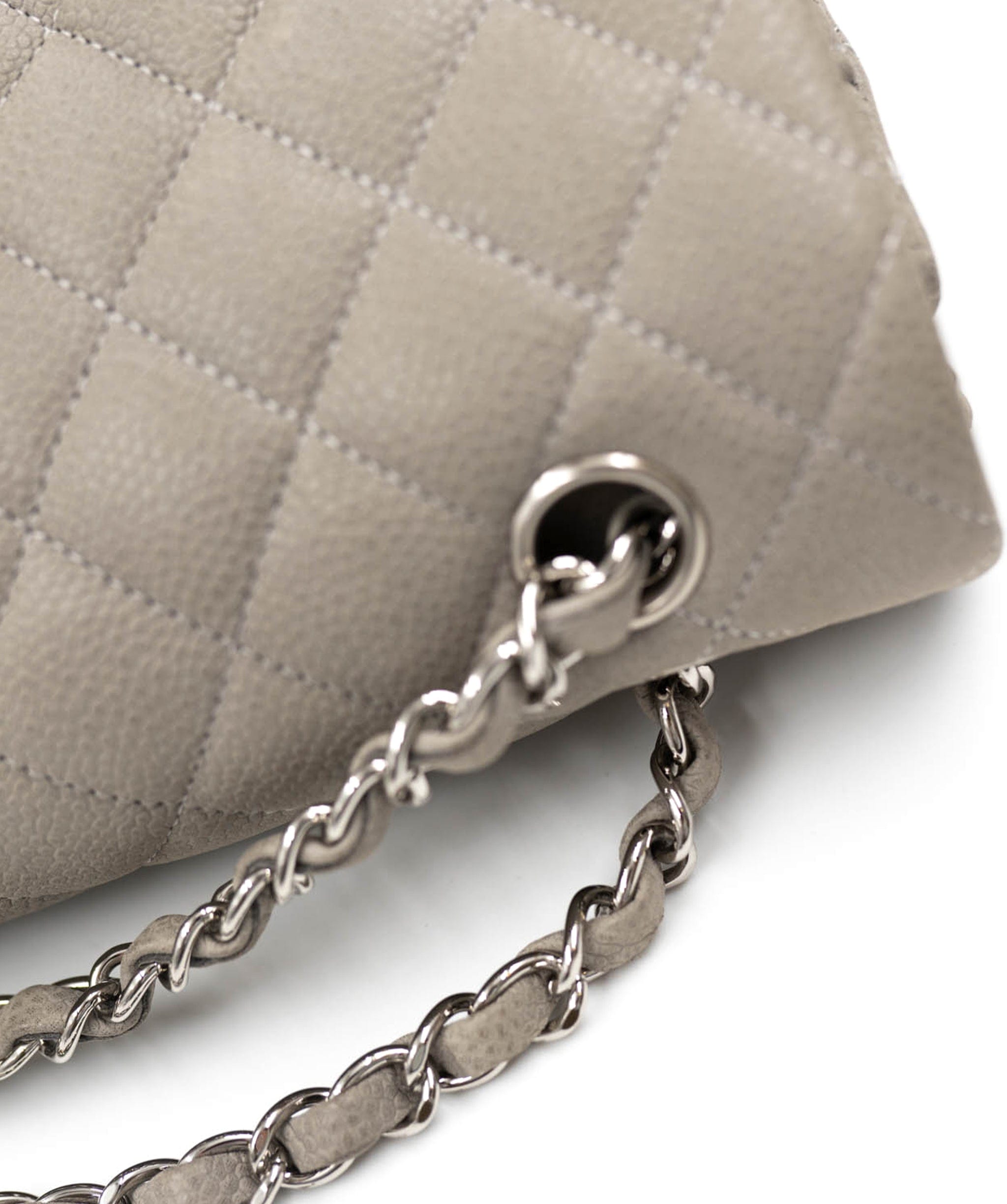 Chanel Chanel 10" Grey Caviar Skin Classic Flap with SHW - AWL3636