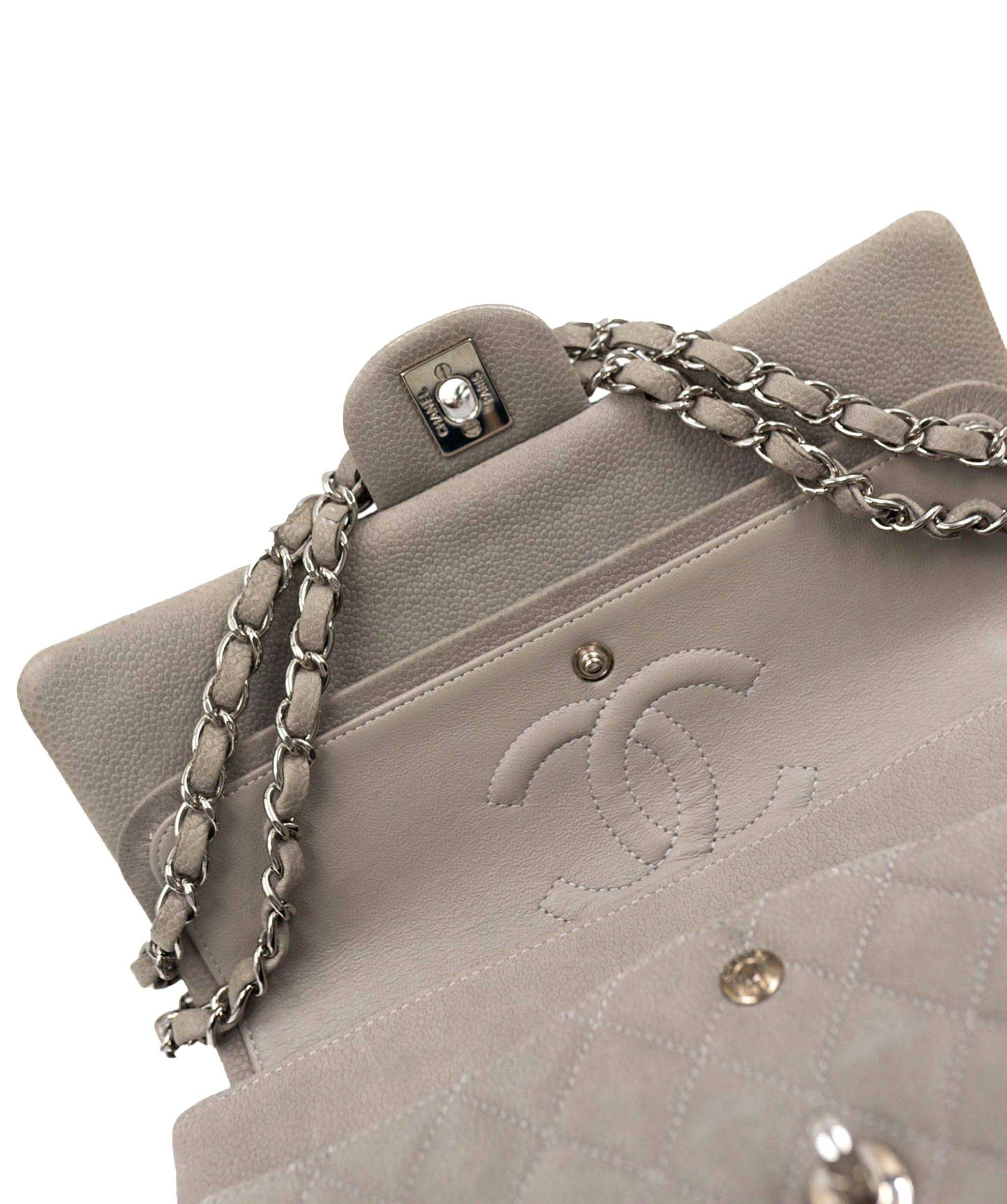 Chanel Chanel 10" Grey Caviar Skin Classic Flap with SHW - AWL3636