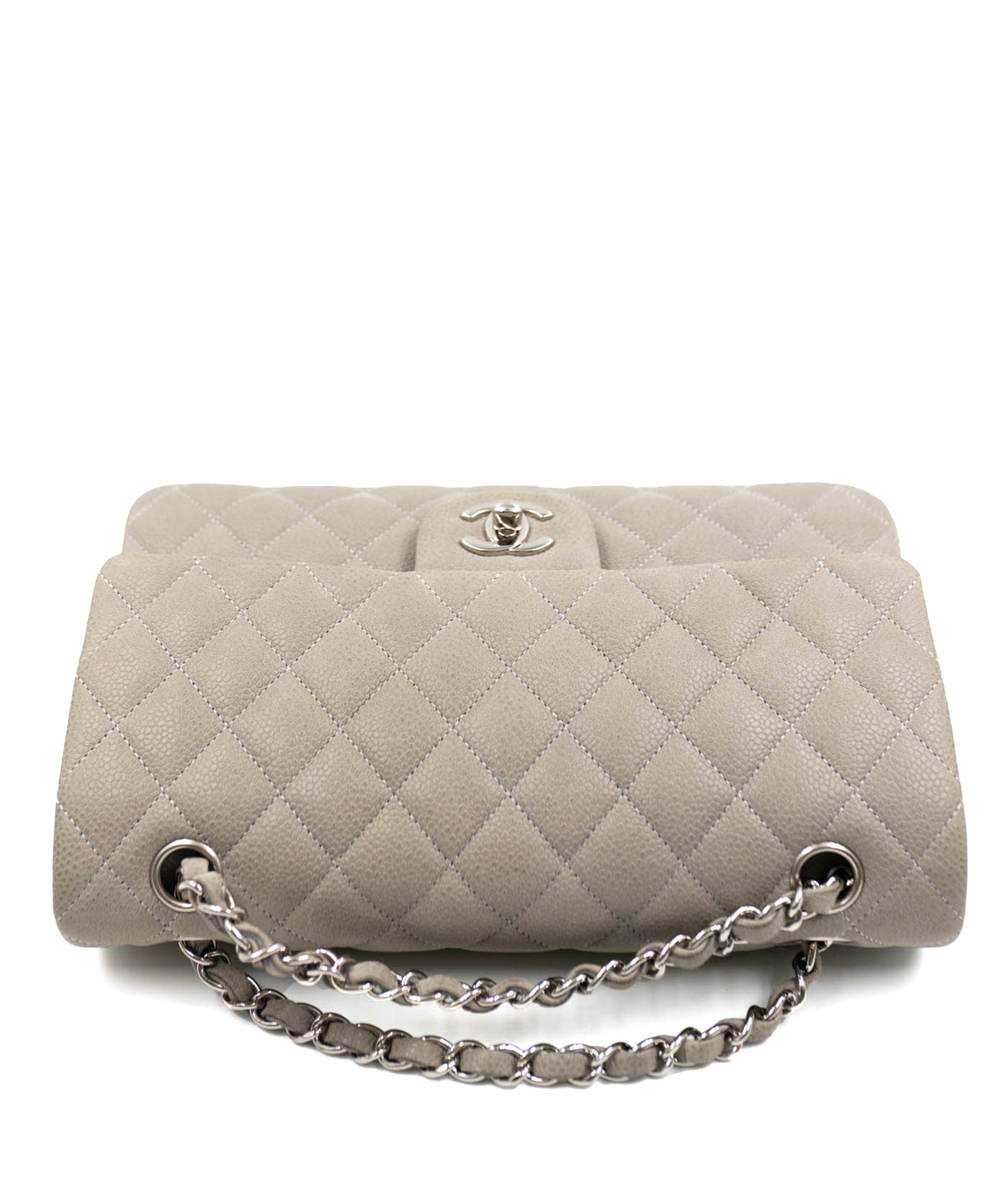 Chanel Chanel 10" Grey Caviar Skin Classic Flap with SHW - AWL3636