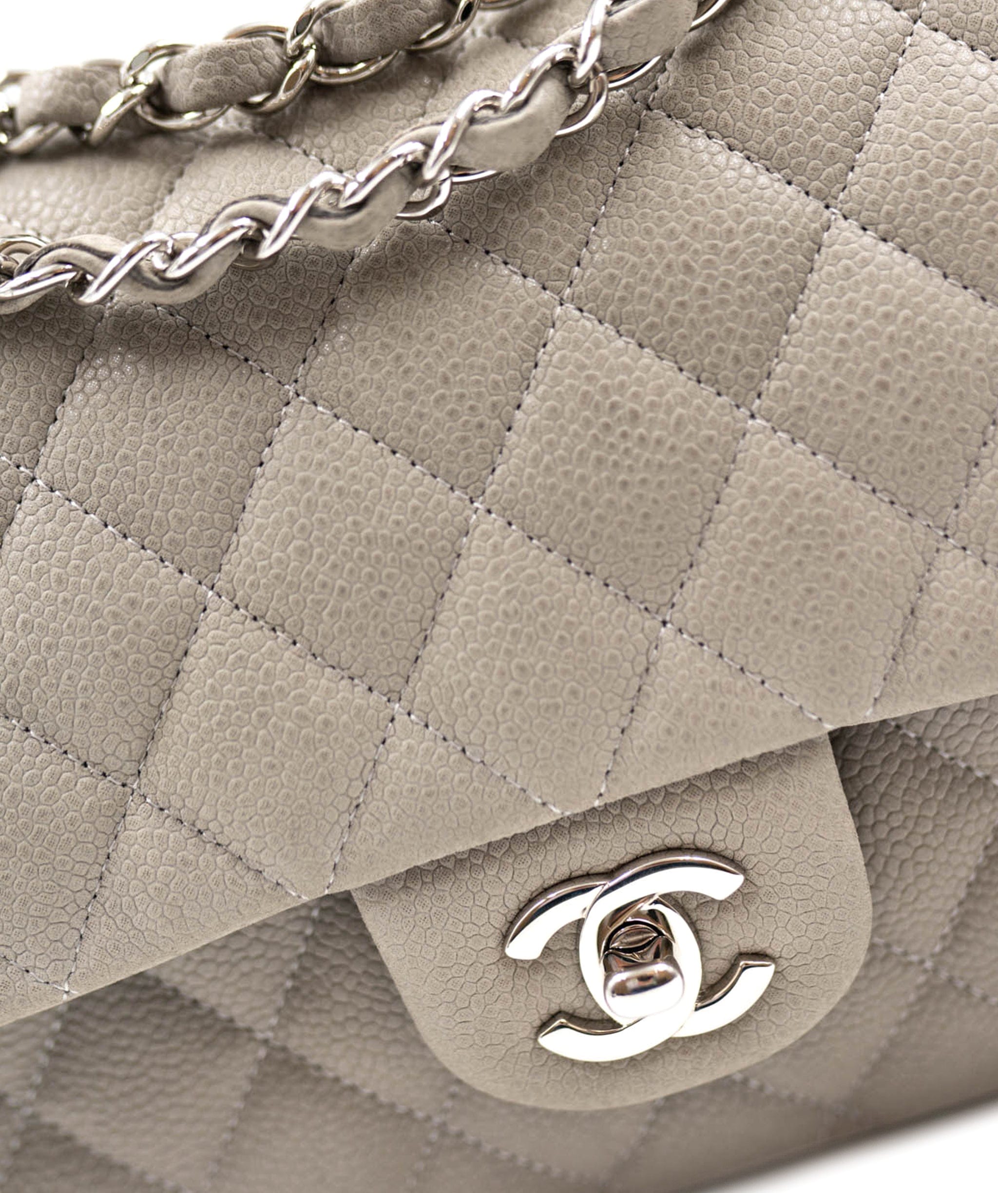 Chanel Chanel 10" Grey Caviar Skin Classic Flap with SHW - AWL3636