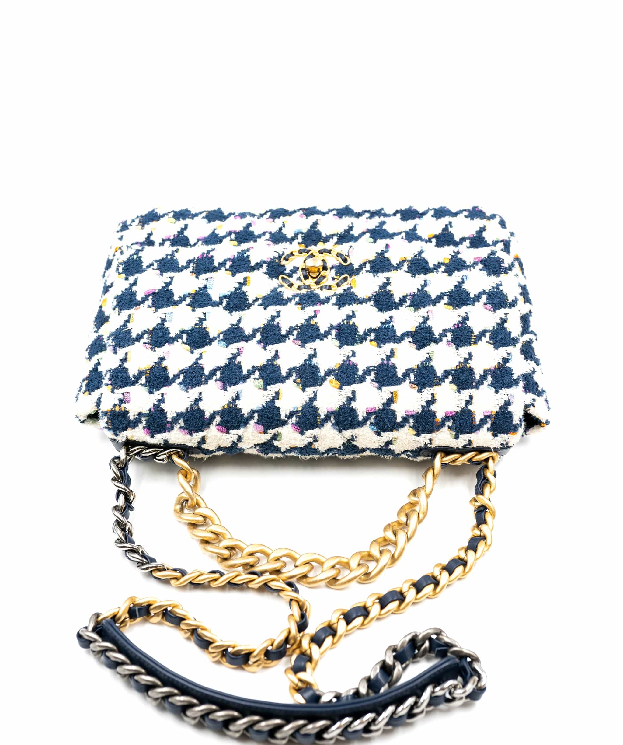 Chanel Chanel 19 Houndtooth Navy White Large Flap bag - AWC1406