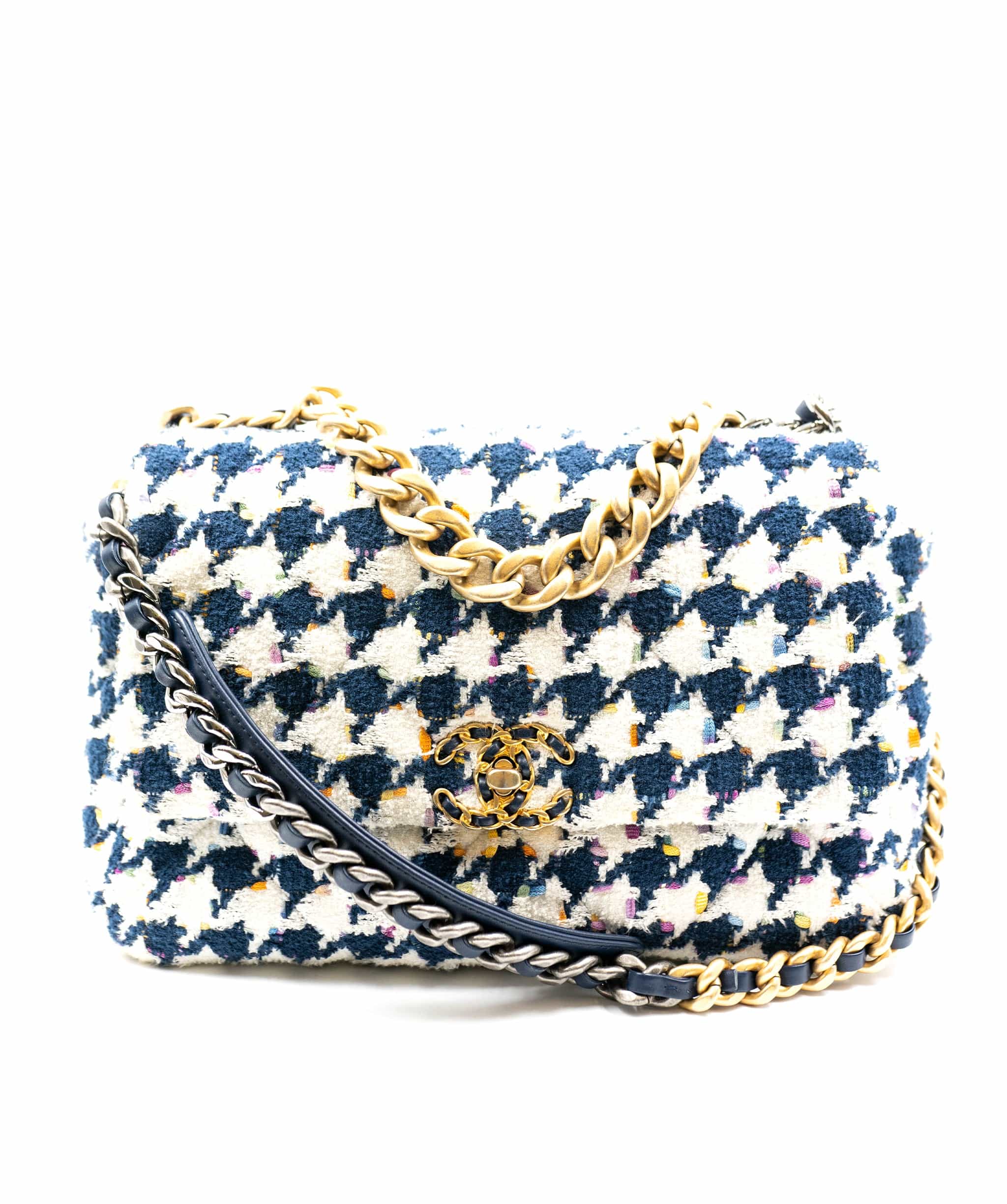 Chanel Chanel 19 Houndtooth Navy White Large Flap bag - AWC1406