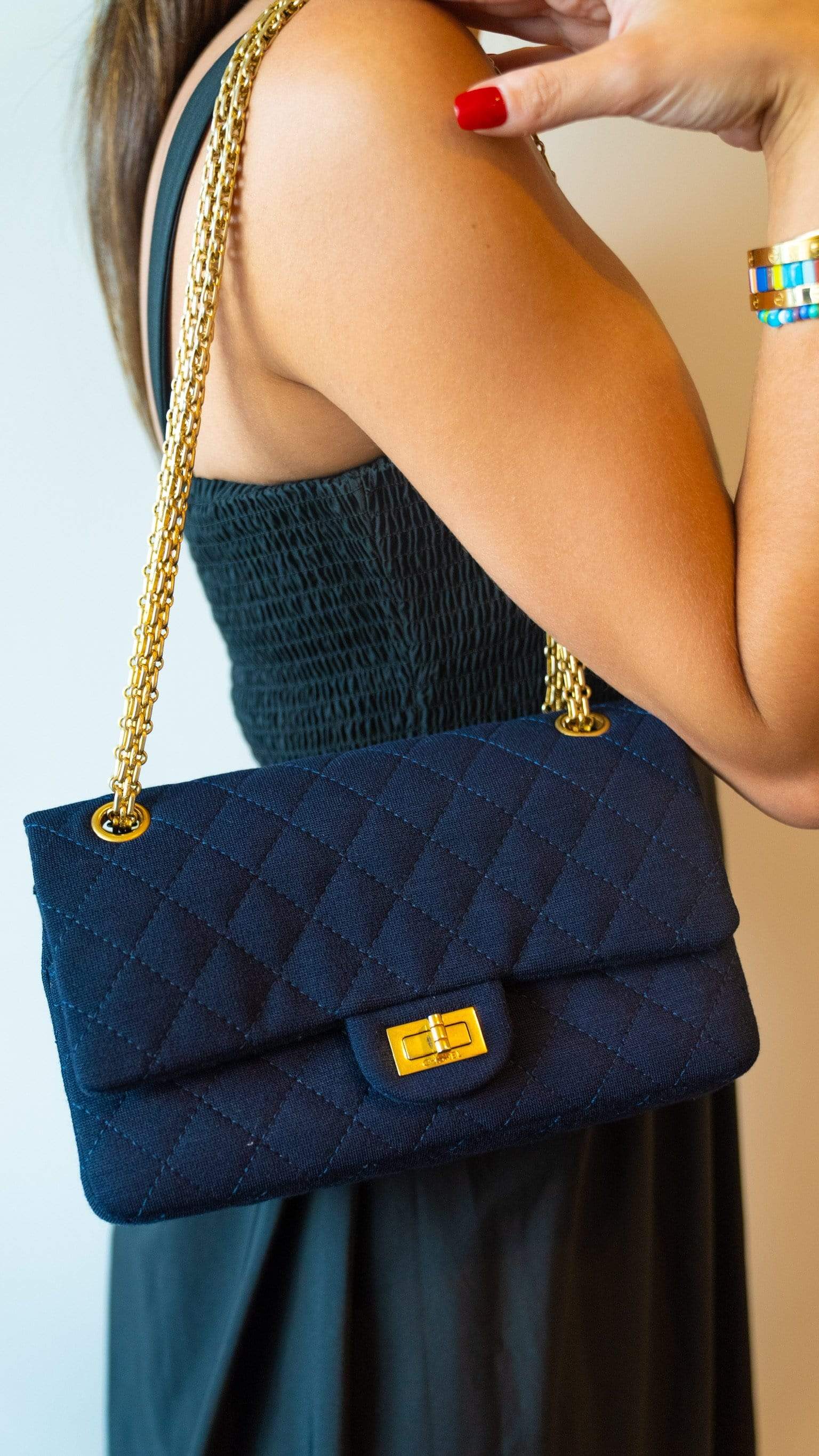 Chanel Chanel 2.55 Reissue Navy Jersey Gold RJC1093