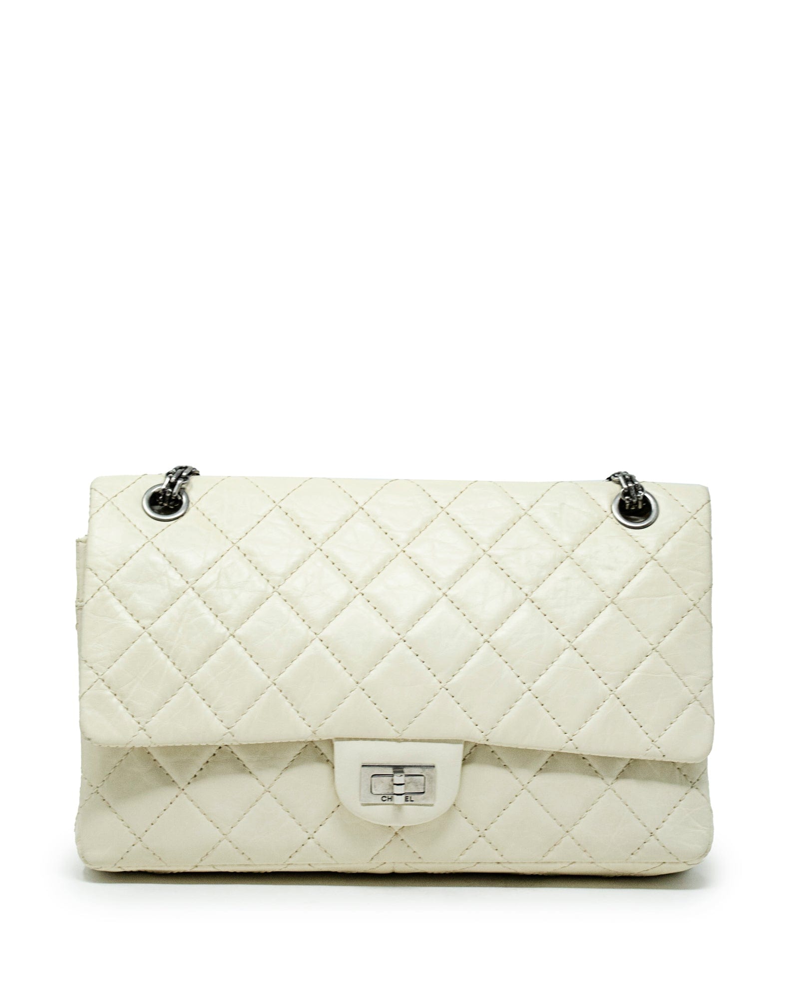 Chanel Chanel 228 Reissue Aged Cream Calf Skin Double Flap bag with Ruthenium Hardware- AWL3340