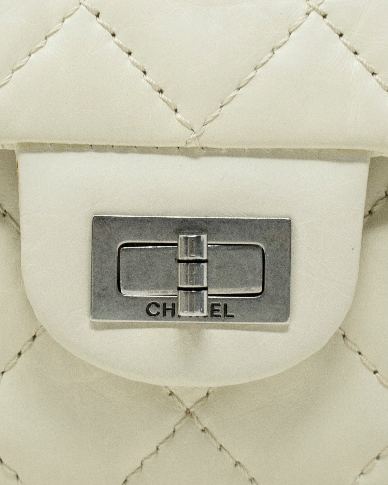 Chanel Chanel 228 Reissue Aged Cream Calf Skin Double Flap bag with Ruthenium Hardware- AWL3340