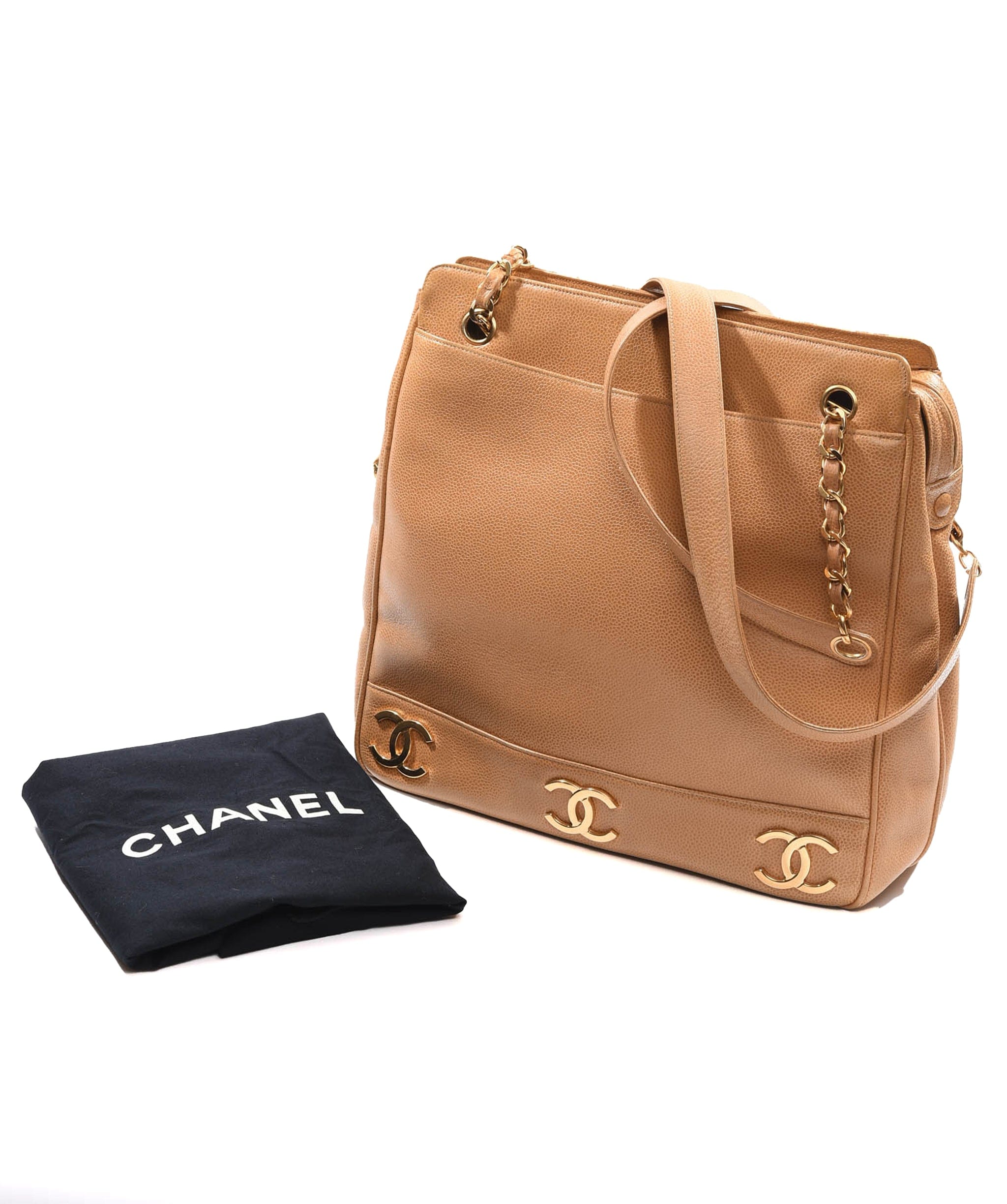 Chanel Chanel 6cc logo caramel caviar tote