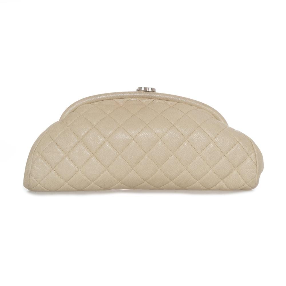 Chanel Chanel Beige Caviar Clutch Bag Silver Hardware NW3259