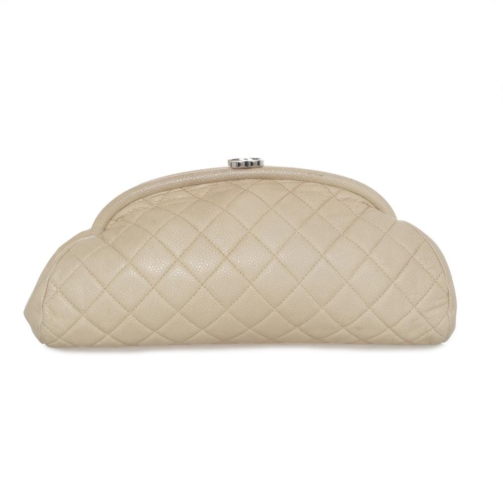 Chanel Chanel Beige Caviar Clutch Bag Silver Hardware NW3259