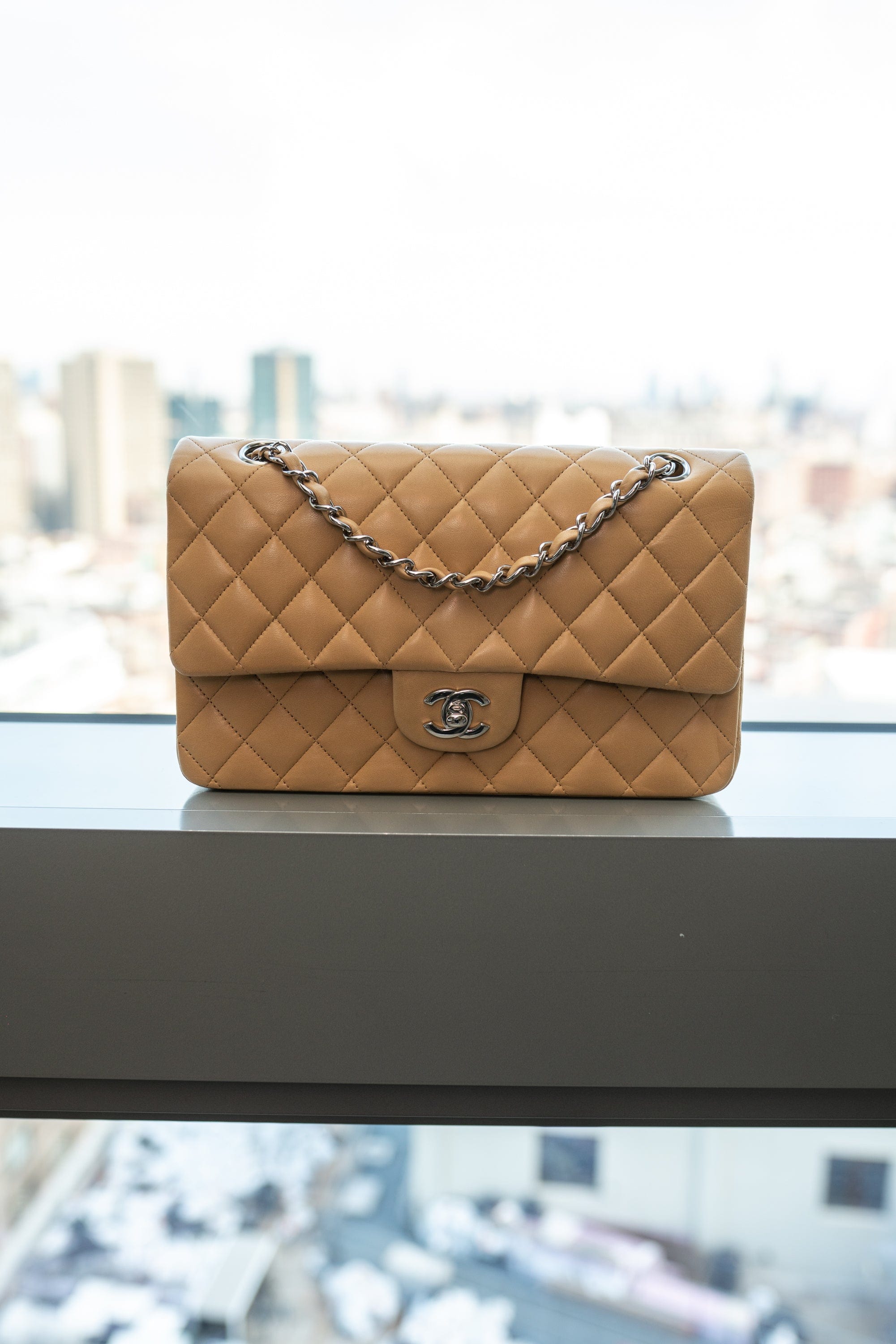 Chanel Chanel Beige Lambskin 2.55 10 Inch ASL3655